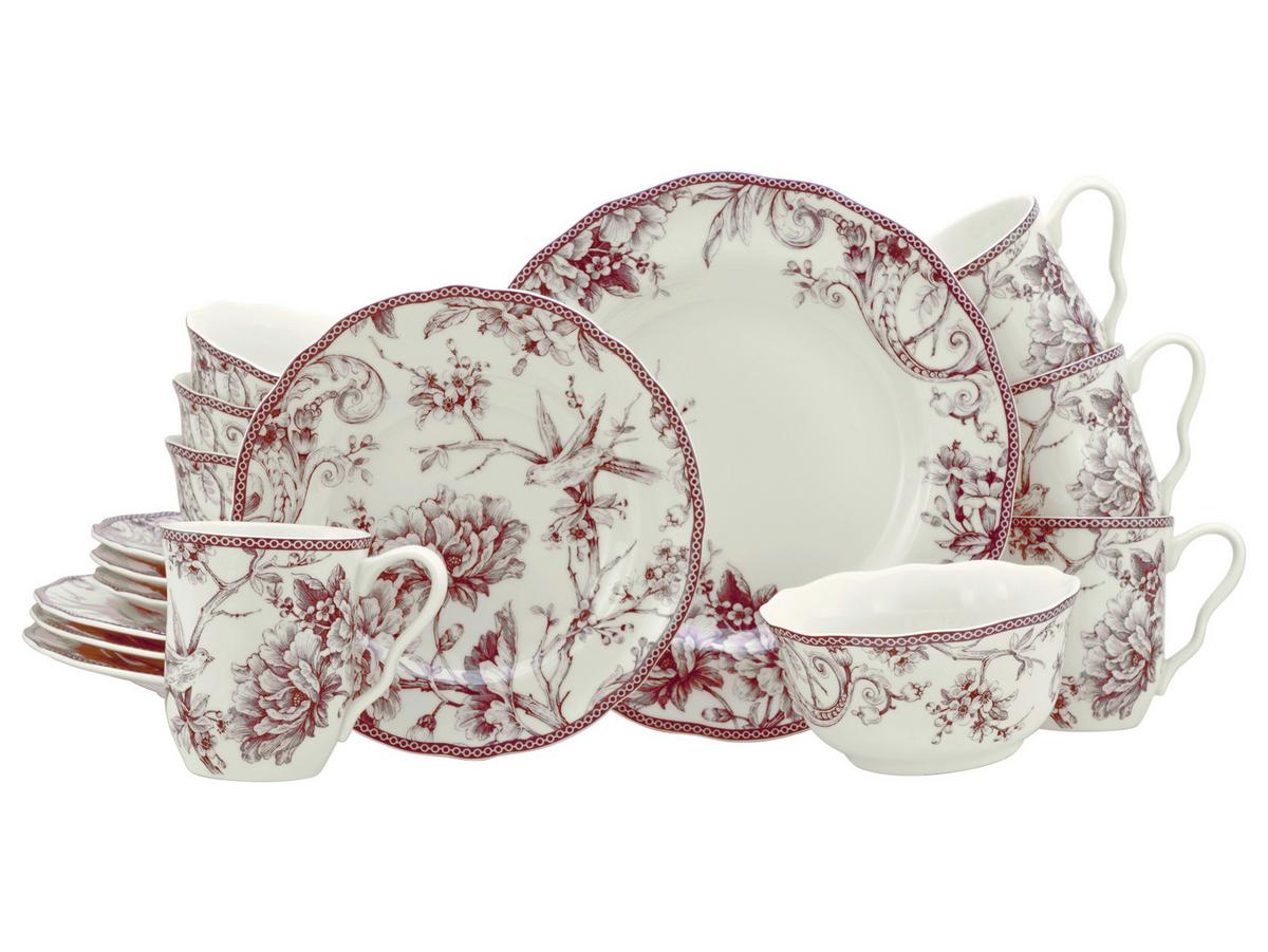 Kombiservice Keramik, Weiß/Bordeaux, 16--Teilig - Bordeaux/Weiß, Basics, Keramik - Creatable