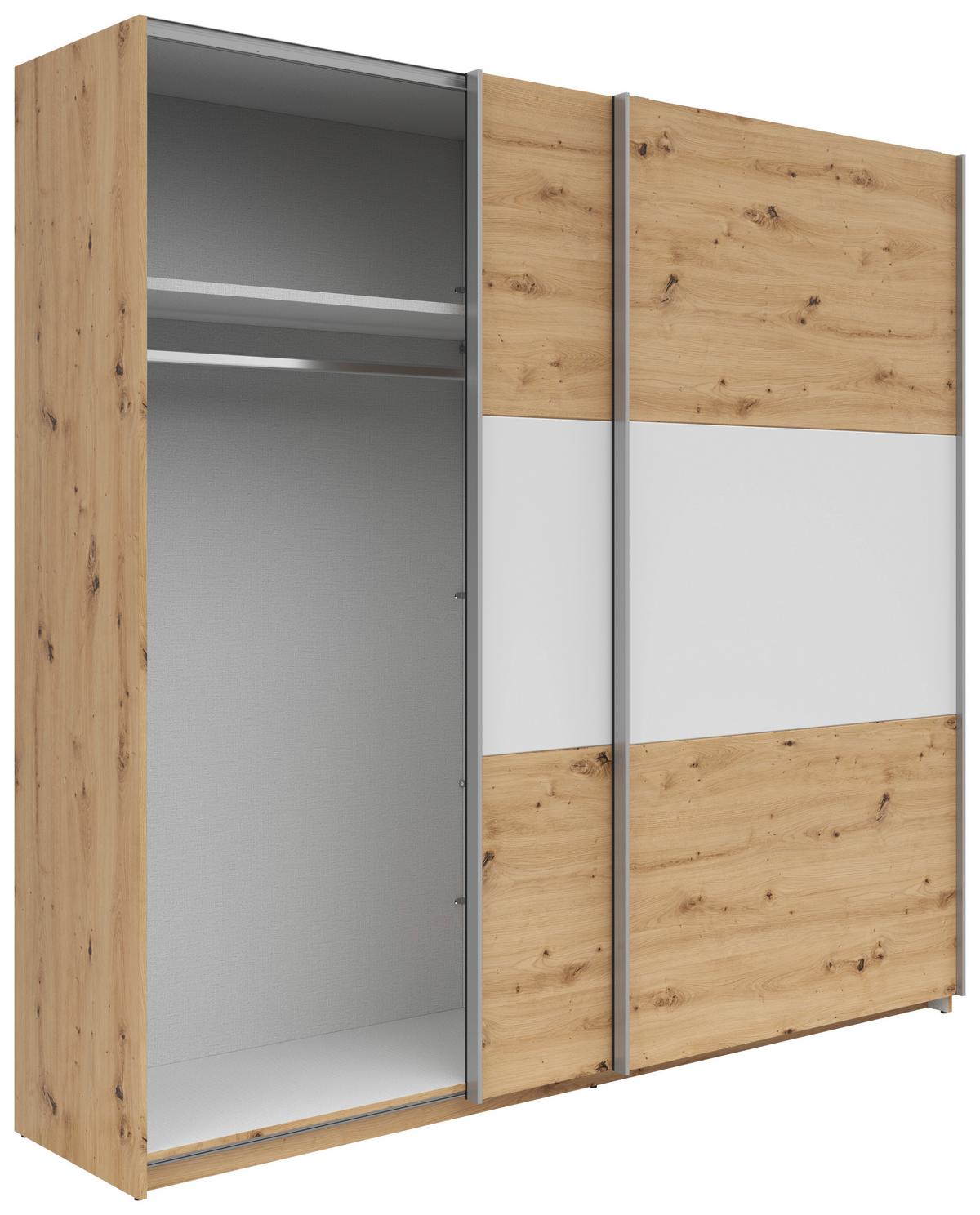 Schwebetürenschrank 218 cm Saturn Weiß Dekor - Eichefarben/Weiß, KONVENTIONELL, Holzwerkstoff (218/210/59cm)
