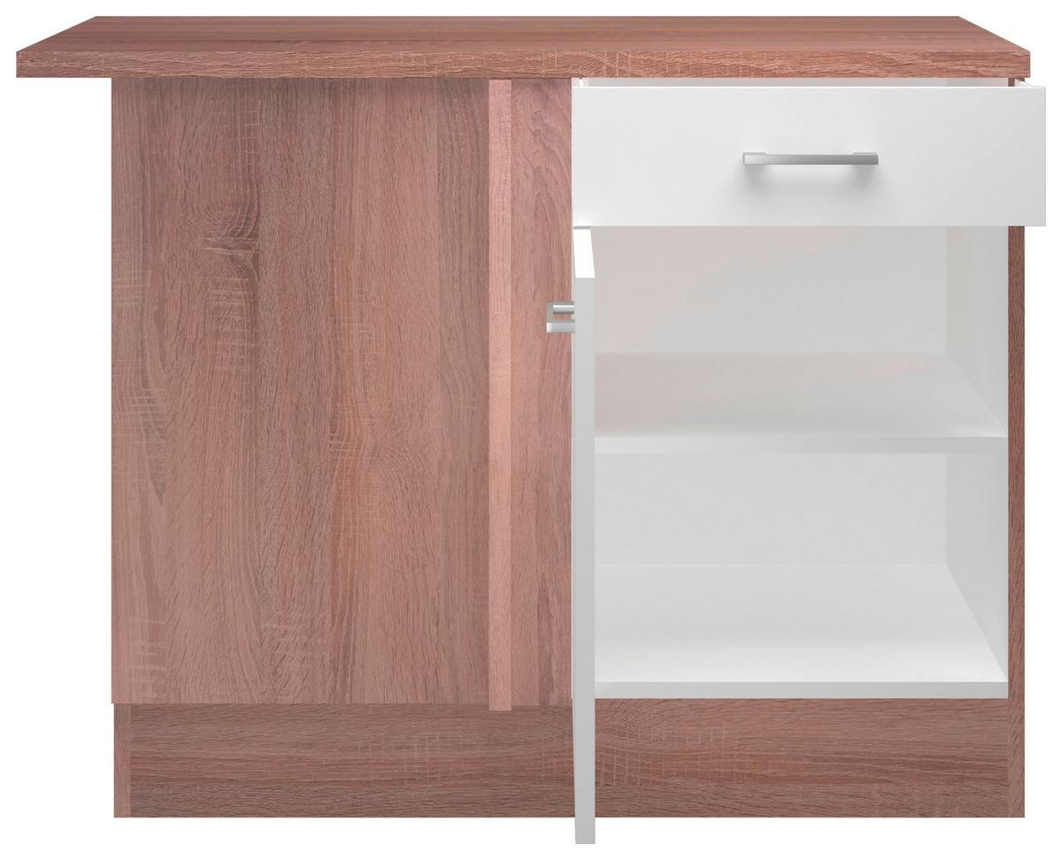 Eckunterschrank Samoa B: 110 cm Sonoma Eiche Dekor/Weiß - Weiß/Sonoma Eiche, KONVENTIONELL, Holzwerkstoff (110/85/57cm)