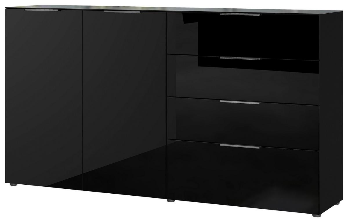Sideboard mit Glasfronten B: 184 cm GW-Oakland, Schwarz - Schwarz, KONVENTIONELL, Glas/Holzwerkstoff (184/102/42cm) - Germania