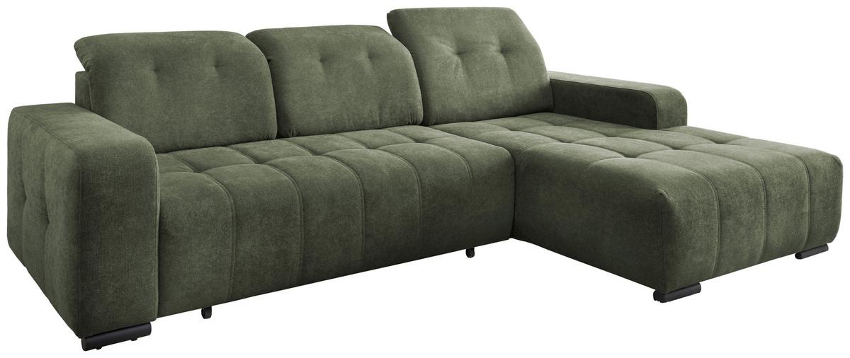 Ecksofa Vicari Dunkelgrün S: 185x292cm - Dunkelgrün/Schwarz, MODERN, Textil (185/292cm) - Livetastic
