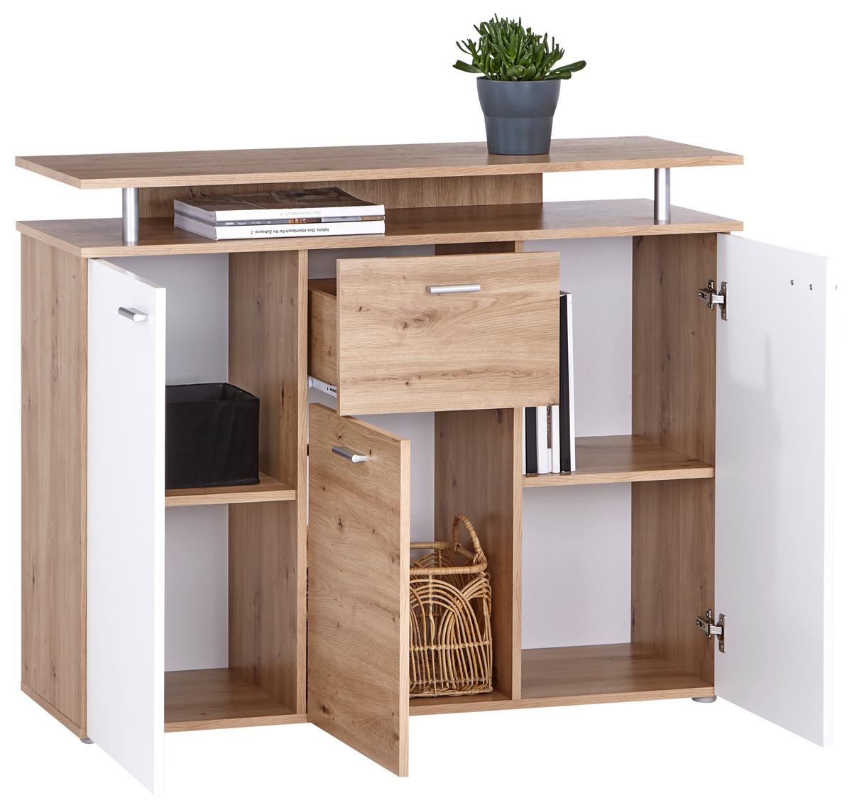 Kommode 117cm Leon, Weiß Leon - Eiche Artisan/Weiß, MODERN, Holzwerkstoff (117/92,3/38cm)