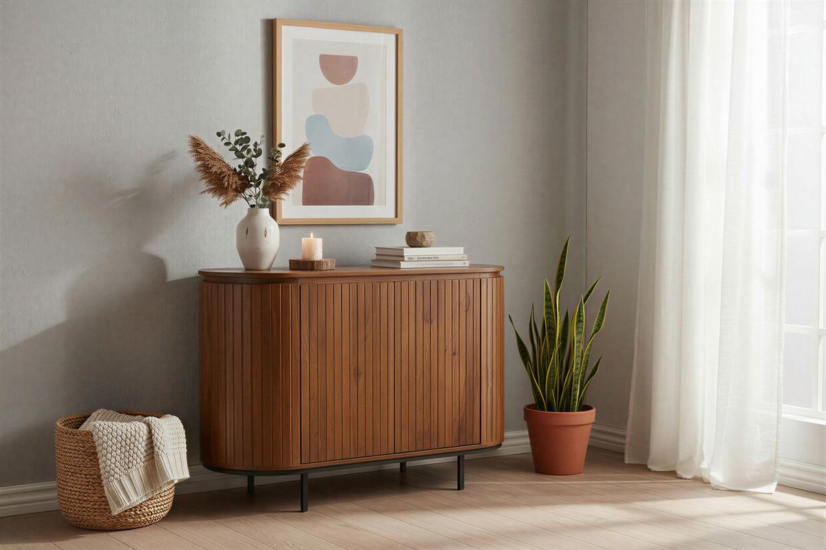Sideboard Mangoholz/Schwarz B: 115cm - Schwarz/Naturfarben, Design, Holz/Metall (115/81/43cm) - MID.YOU