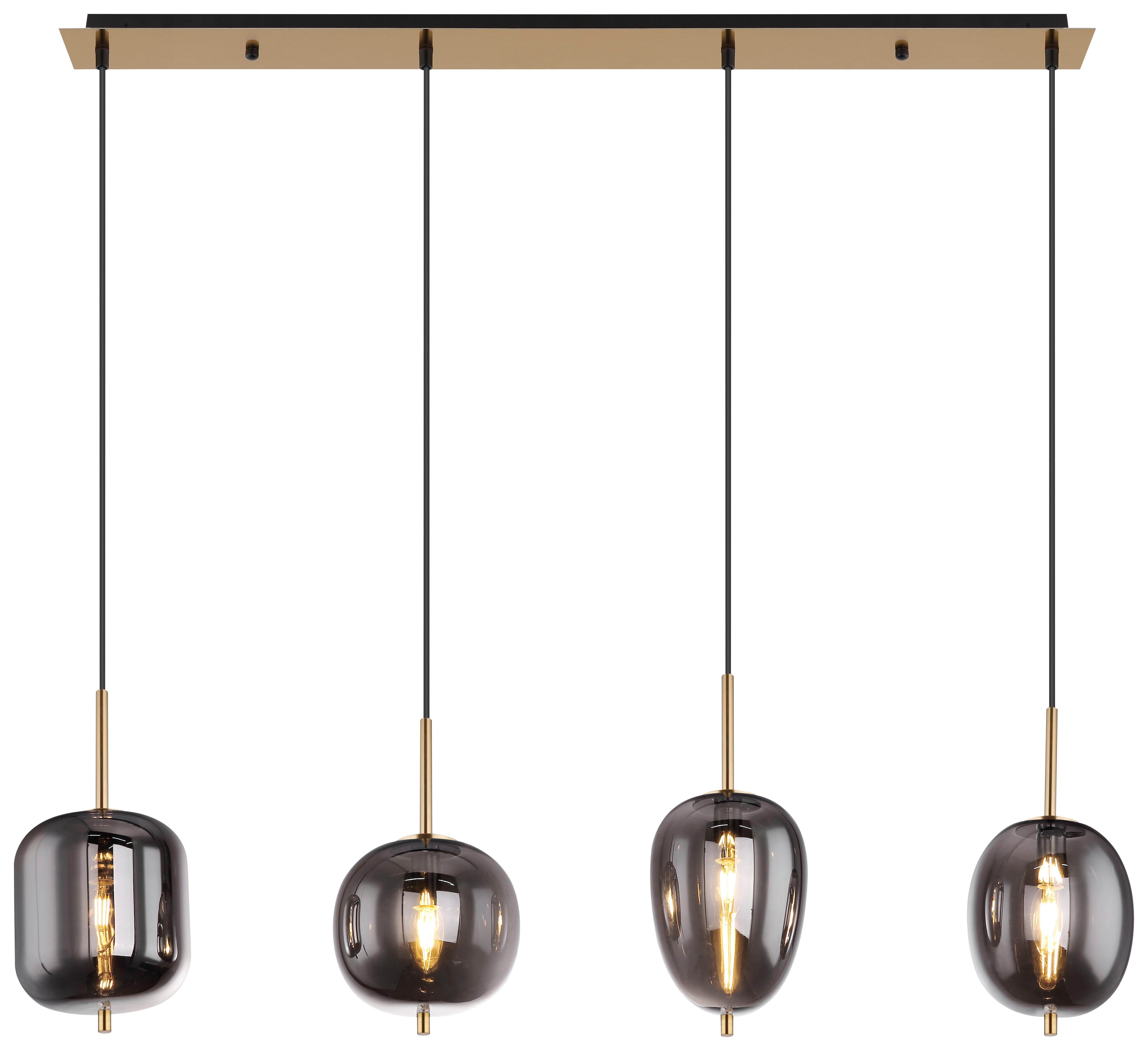 Hängeleuchte Blacky H: 120 Cm 4-Flammig, Mit Rauchglas - Messingfarben, Design, Glas/Metall (110/18,5/120cm) - Globo