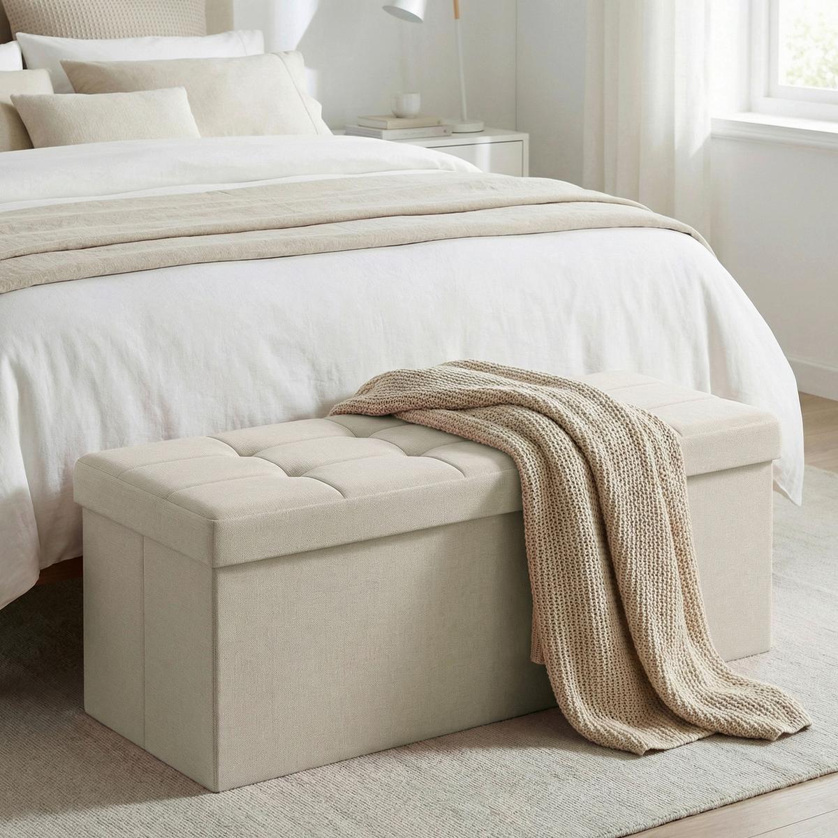 ÚLOŽNÝ BOX NA SEDENIE KRÉMOVÁ - krémová, Trend, kompozitné drevo/textil (110/38/38cm) - Boxxx
