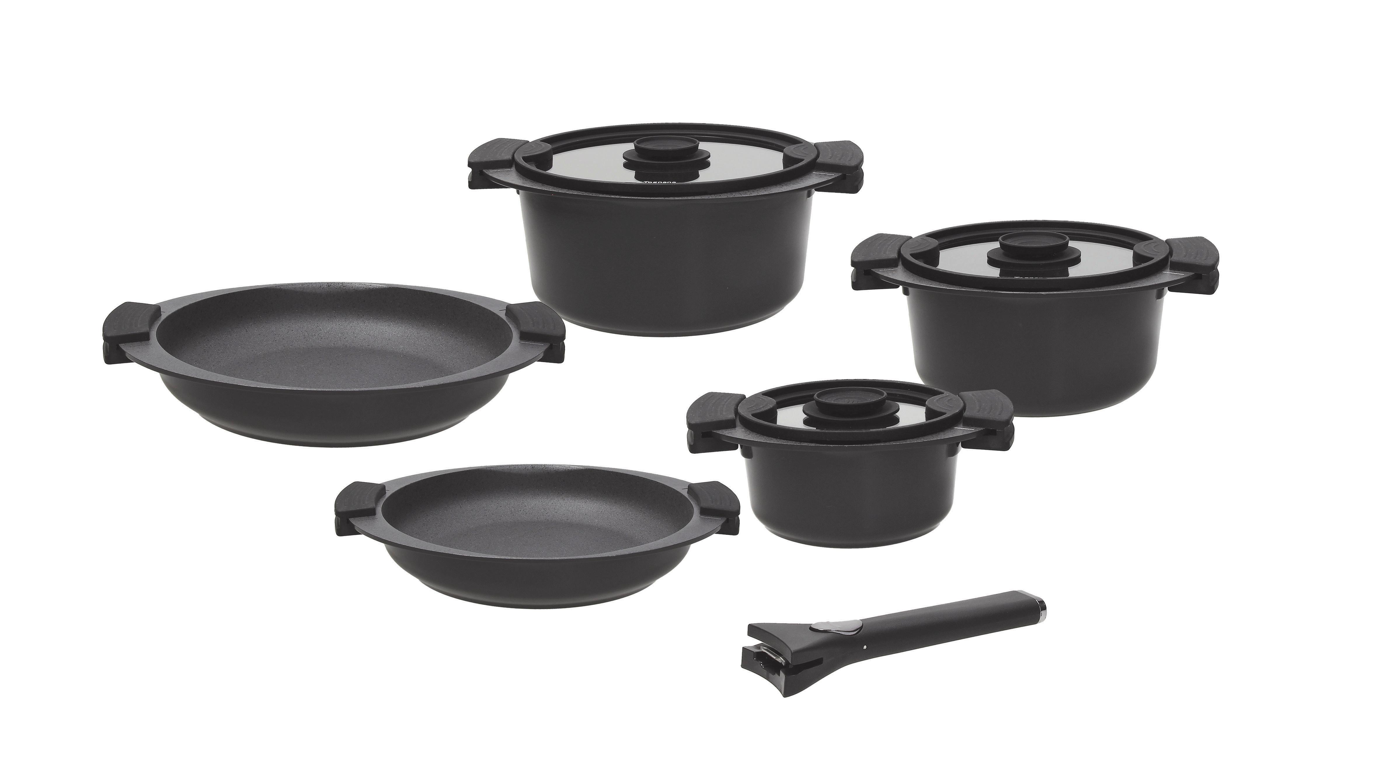 Tognana Kochtopfset 8-tlg. Aluminium 3 Deckel - Klar/Schwarz, Design, Glas/Metall - Tognana