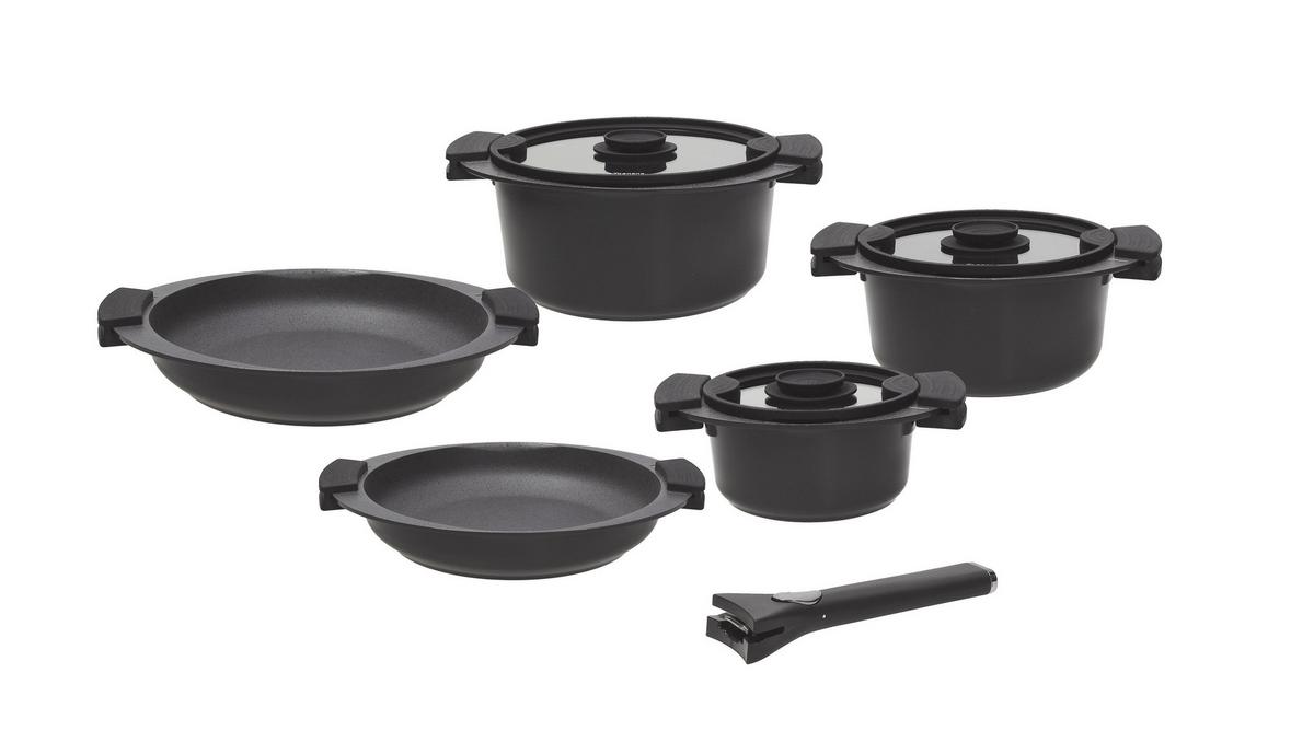 Tognana Kochtopfset 8-tlg. Aluminium 3 Deckel - Klar/Schwarz, Design, Glas/Metall - Tognana