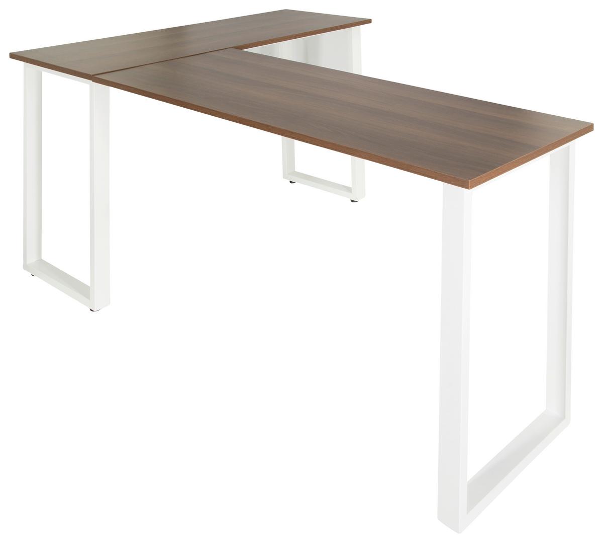 Eckschreibtisch B: 120 Cm Workspace Basic - Walnussfarben/Weiß, Basics, Holzwerkstoff/Metall (165/120/75cm) - MID.YOU