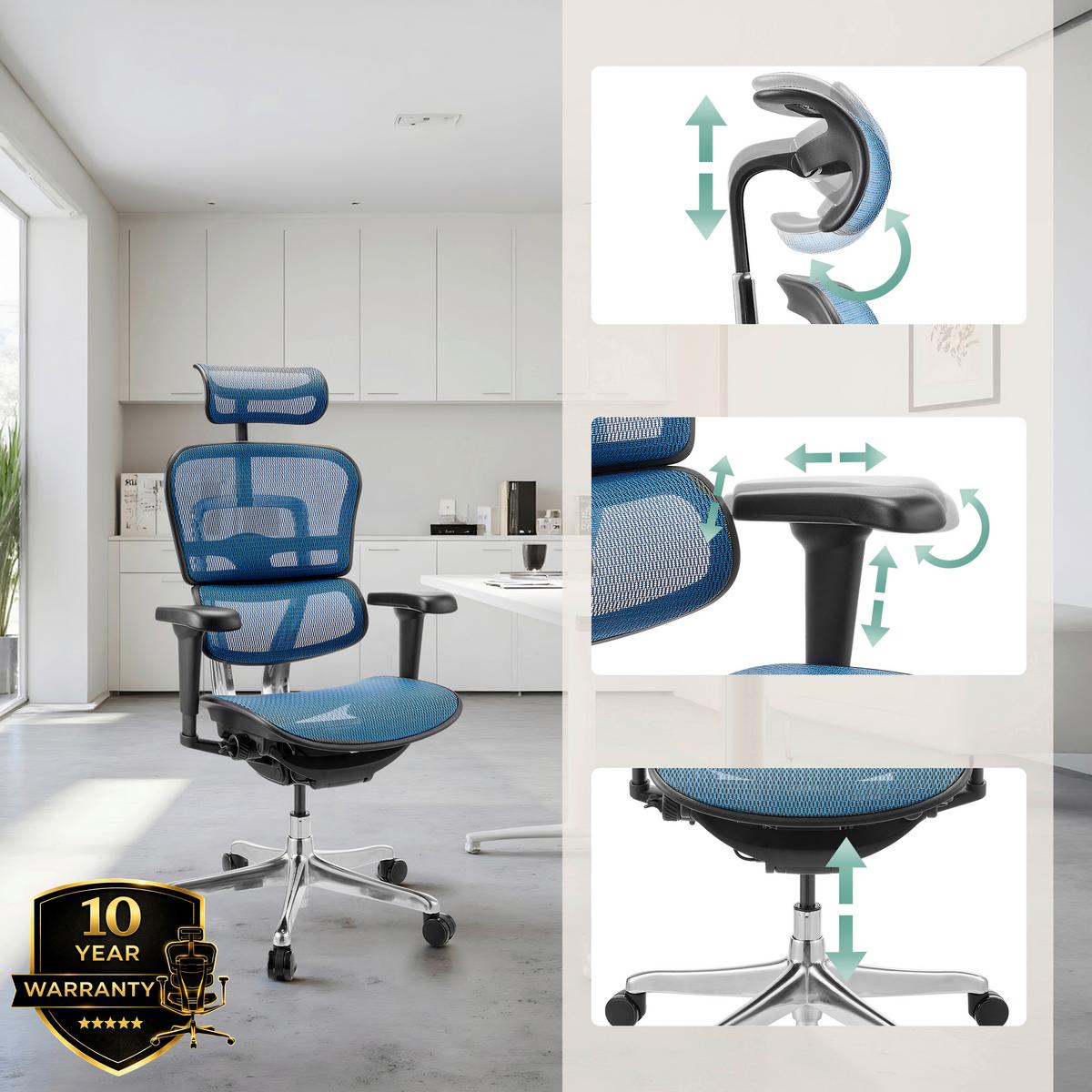 Drehstuhl Ergohuman Ultra Gen Blau B: 65cm - Blau/Silberfarben, MODERN, Kunststoff/Textil (65/132/60cm) - MID.YOU