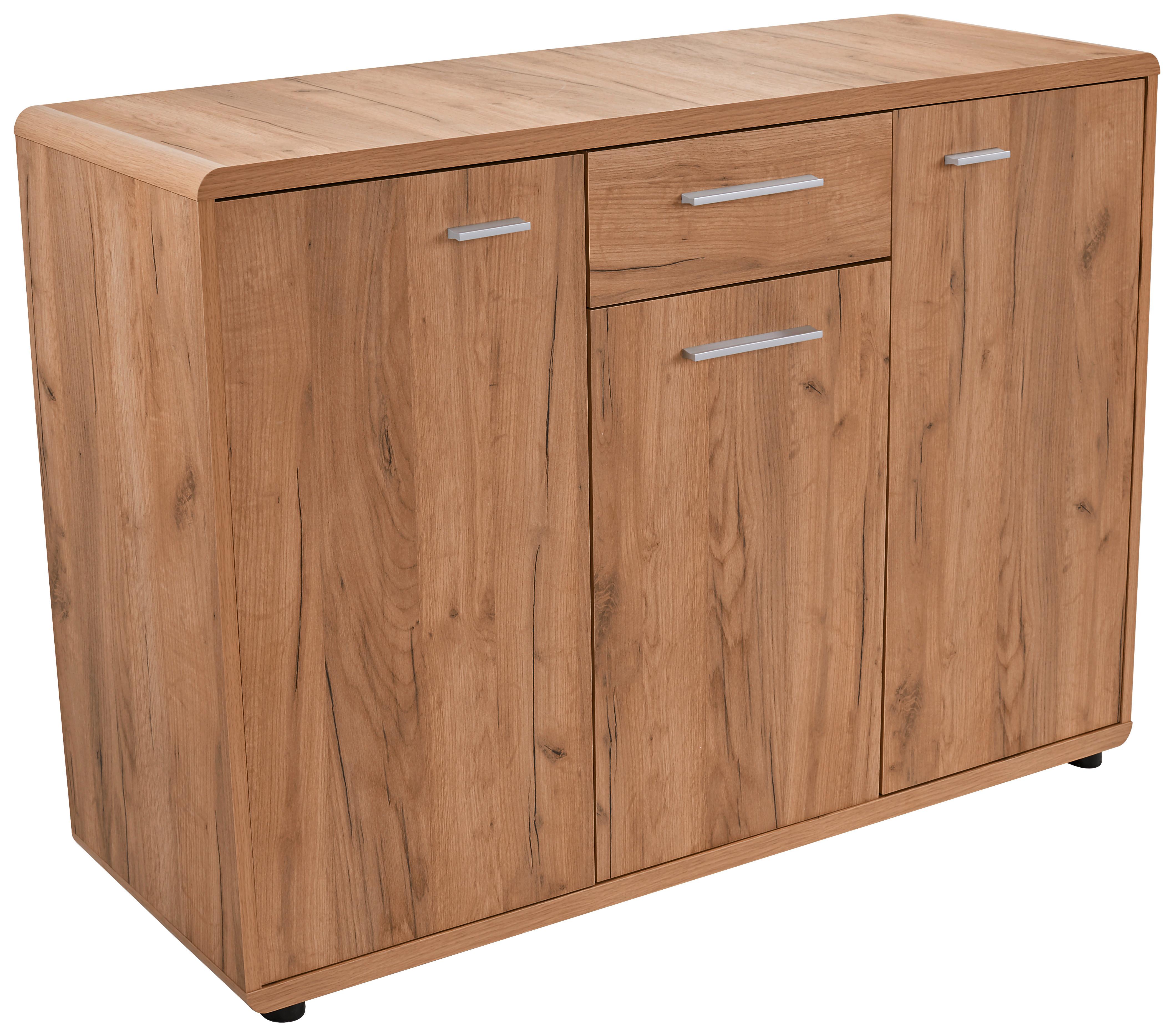 Kommode mit Türdämpfer B 132cm Fontana, Kraft Eiche Dekor - Eichefarben/Schwarz, MODERN, Holzwerkstoff (132/87/40cm)