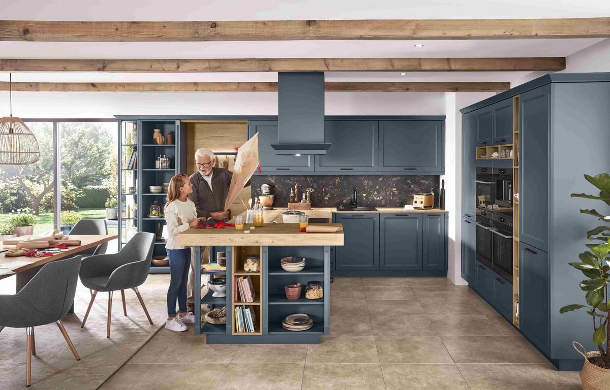Einbauküche Columbia Frei Planbar Landhausstil - Blau/Eichefarben, MODERN, Holzwerkstoff - Vertico