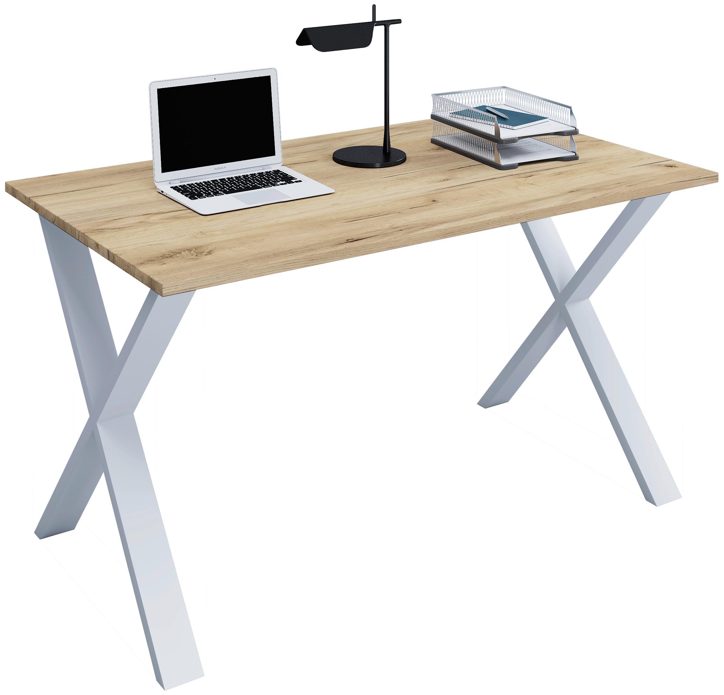 Schreibtisch Lona Honigeiche B: 140 cm - Honigeiche/Silberfarben, Design, Holzwerkstoff/Metall (140/76/80cm) - MID.YOU