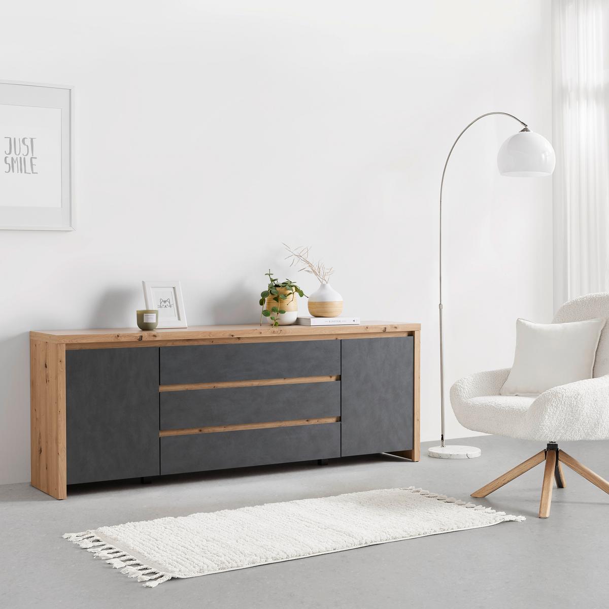 Kommode 190cm Larios Eiche Dekor/grau - Eiche Artisan/Grau, MODERN, Holzwerkstoff (190/71/40cm)
