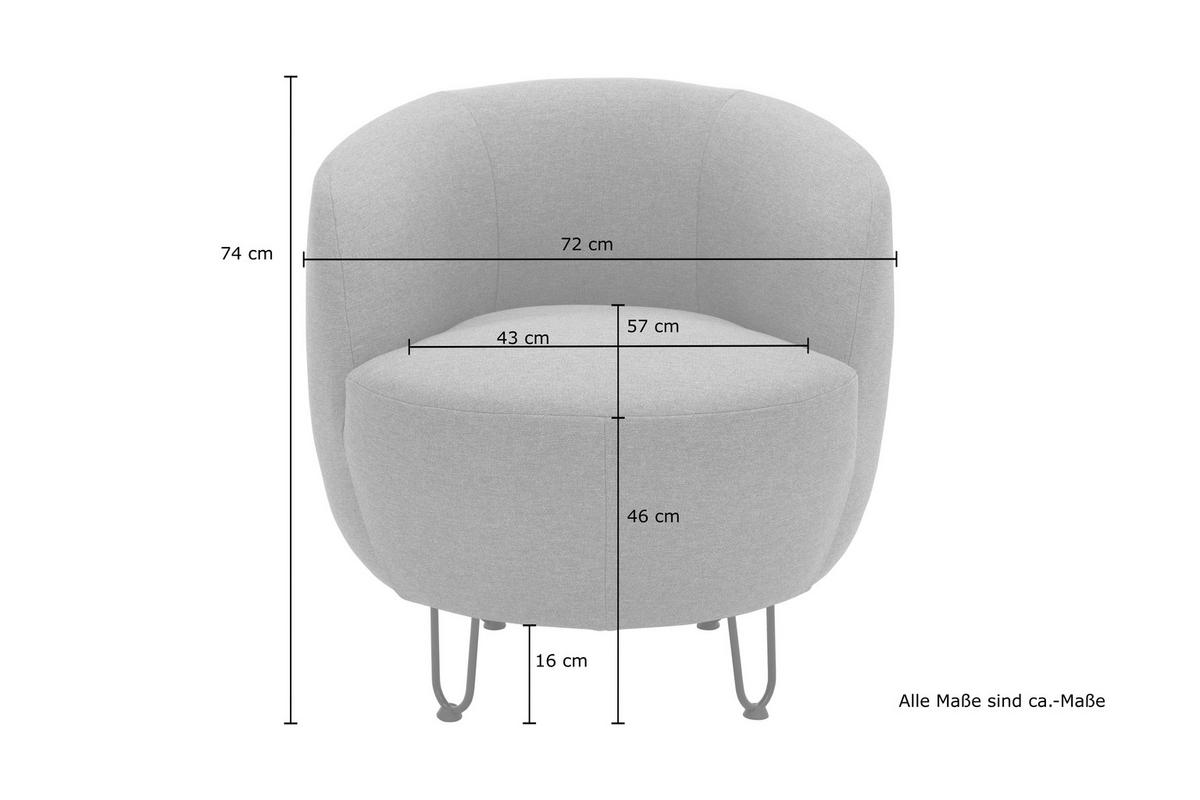 Sessel Hellgrau B: 72 cm - Hellgrau/Schwarz, Design, Textil (72/74/76cm) - MID.YOU