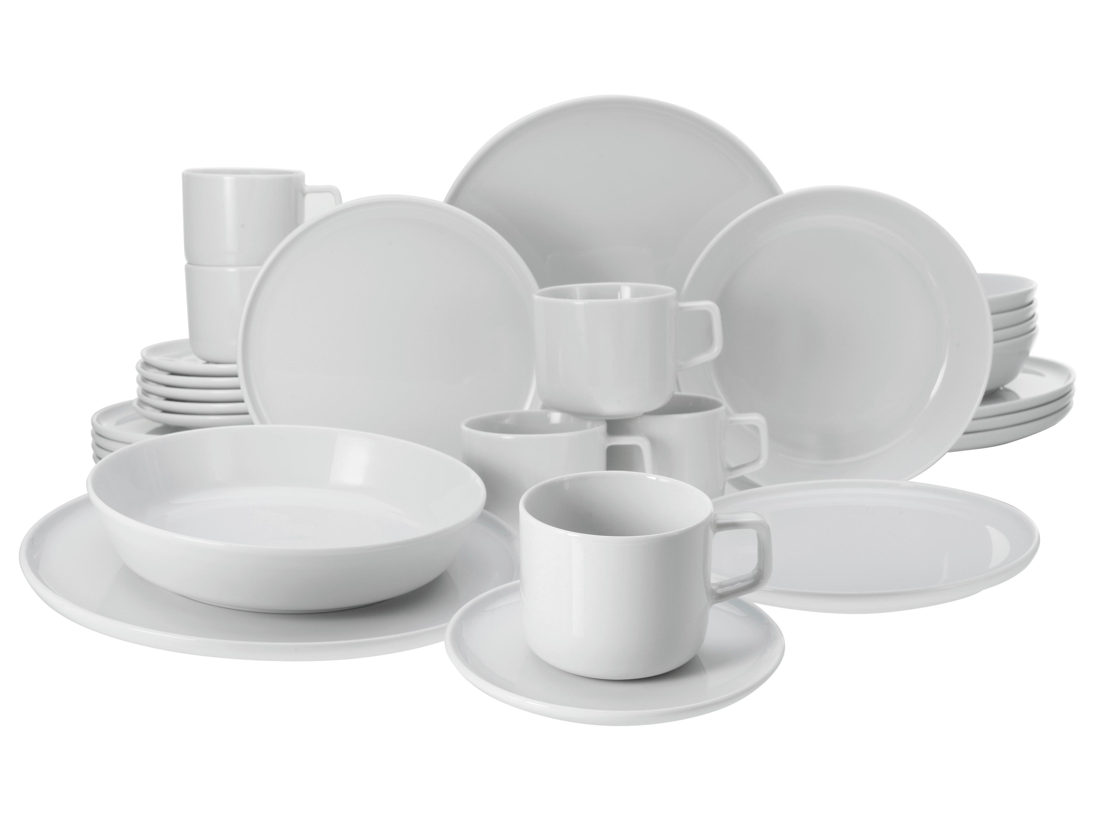 Kombiservice Porzellan 6 Personen Geschirr Set Weiß - Weiß, Basics, Keramik - Creatable