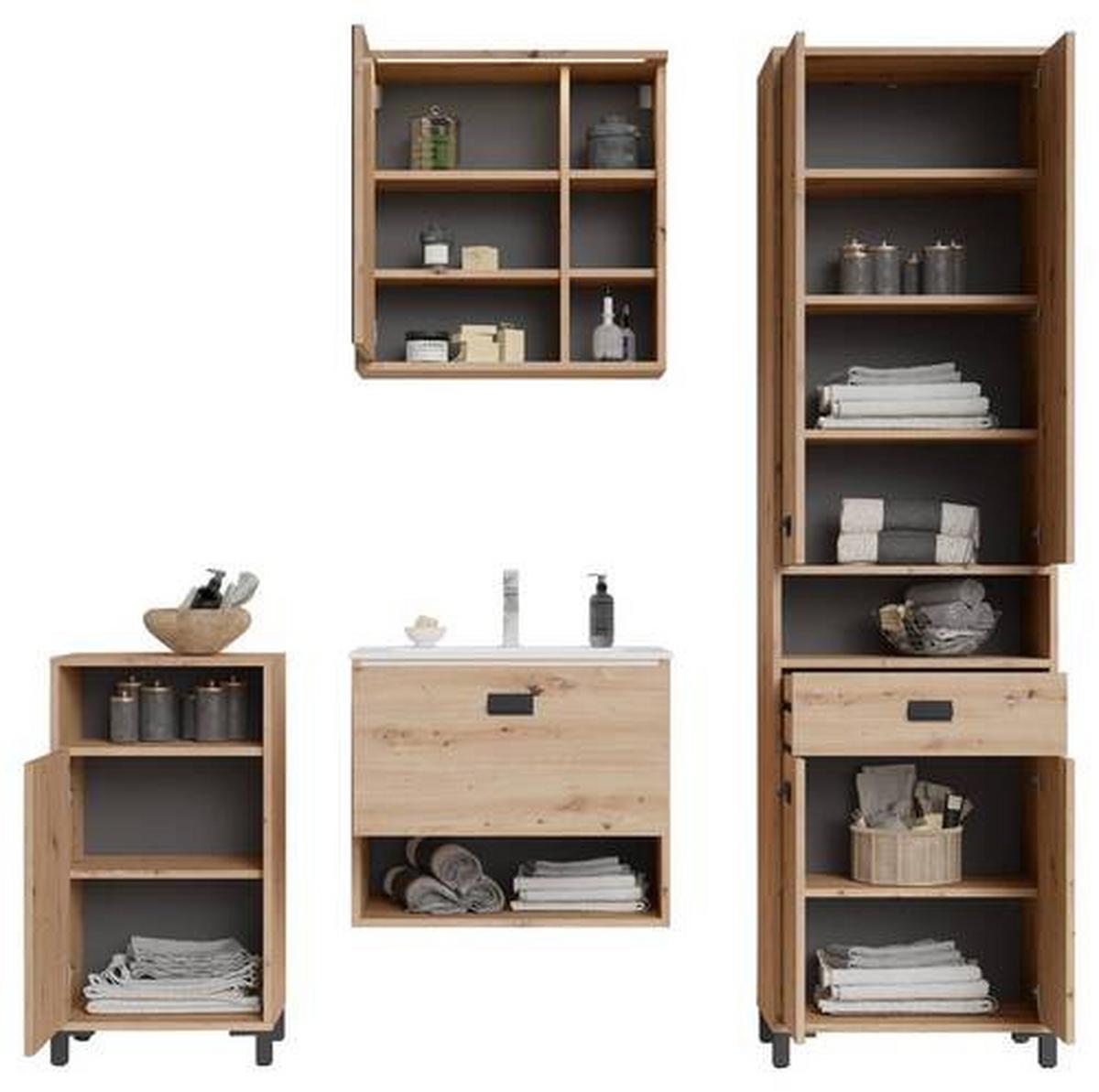 Unterschrank Wellness B: 42 cm Artisan Eiche Dekor - Anthrazit/Schwarz, MODERN, Holzwerkstoff (42/77,5/31cm) - MID.YOU