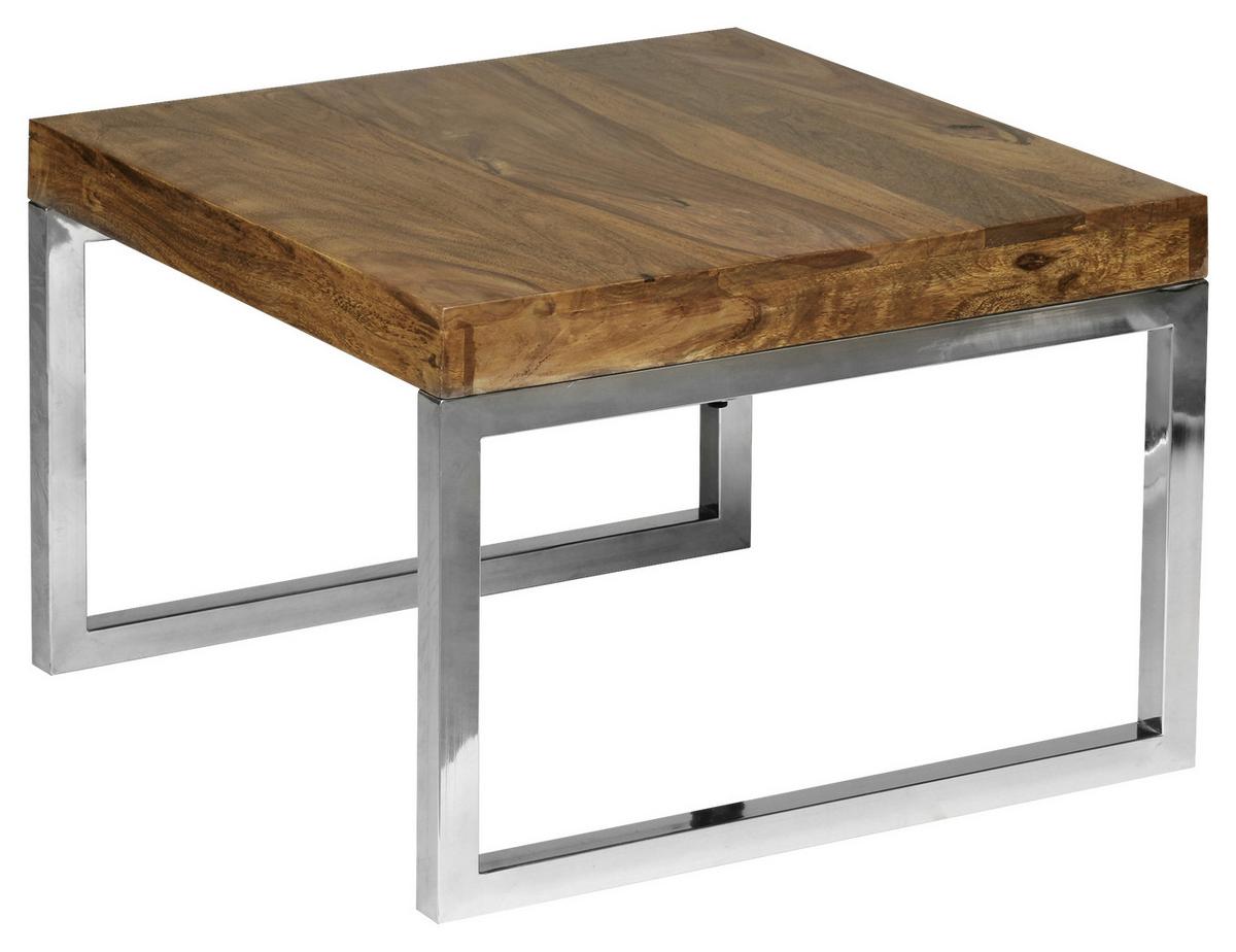 Prístavný stolík Guna z masívneho dreva - chrómová/farba indického palisandra, Design, kov/drevo (60/60/40cm) - MID.YOU