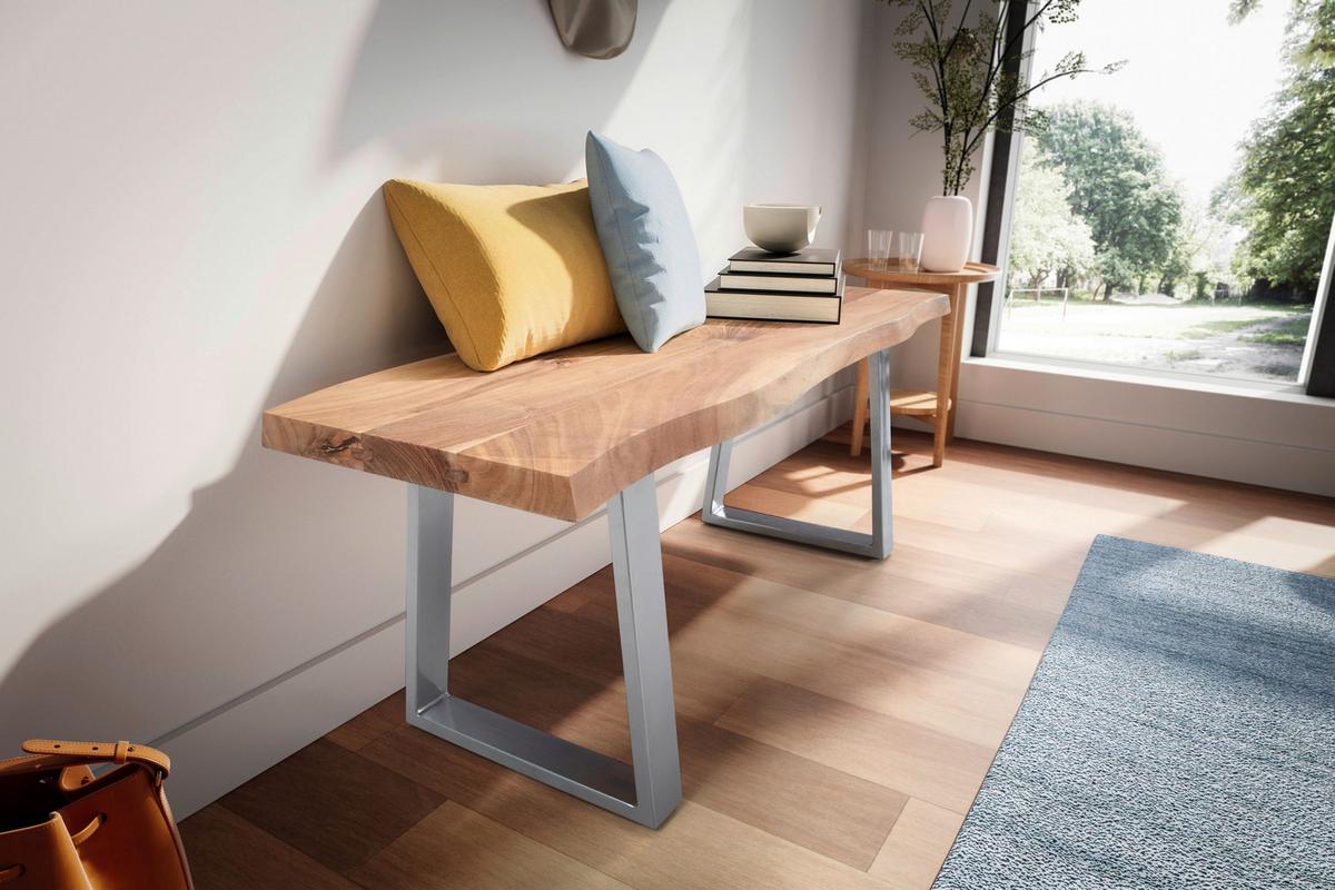 Garderobenbank Garderobenbank - Chromfarben/Hellbraun, Design, Holz (120/40/45,5cm) - MID.YOU
