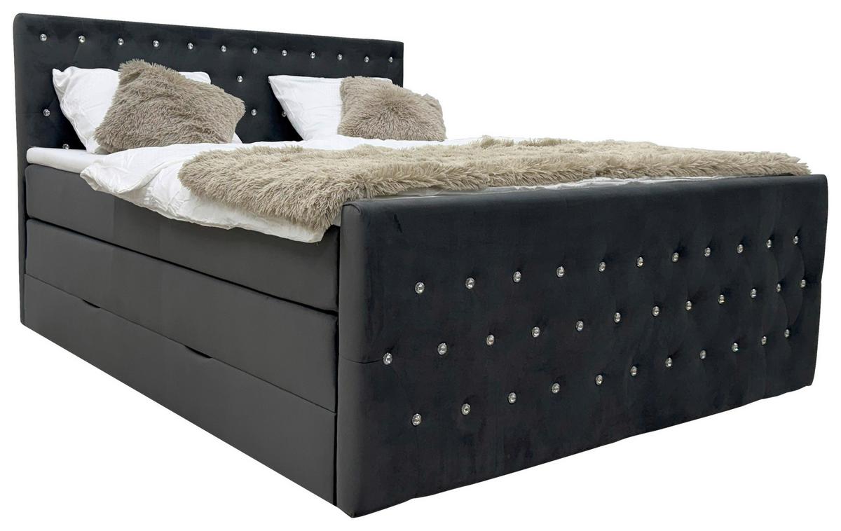 Boxspringbett Elza Schwarz, Lf: 180x200 cm - Schwarz, MODERN, Textil (180/200cm) - Livetastic