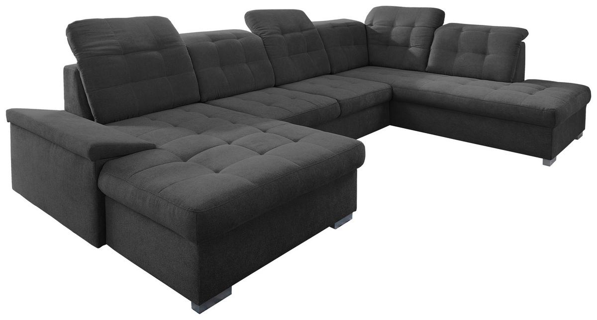 Wohnlandschaft Zira Mit Schlaffunktion Schwarz - Chromfarben/Schwarz, Design, Textil (169/330/212cm) - Livetastic