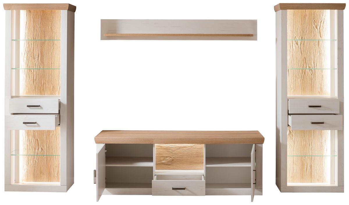 Wohnkombination 4-Tlg. Madrid Eiche-/Pinienfarben - Eichefarben/Schwarz, Design, Glas/Holzwerkstoff (343/205/50cm) - MID.YOU