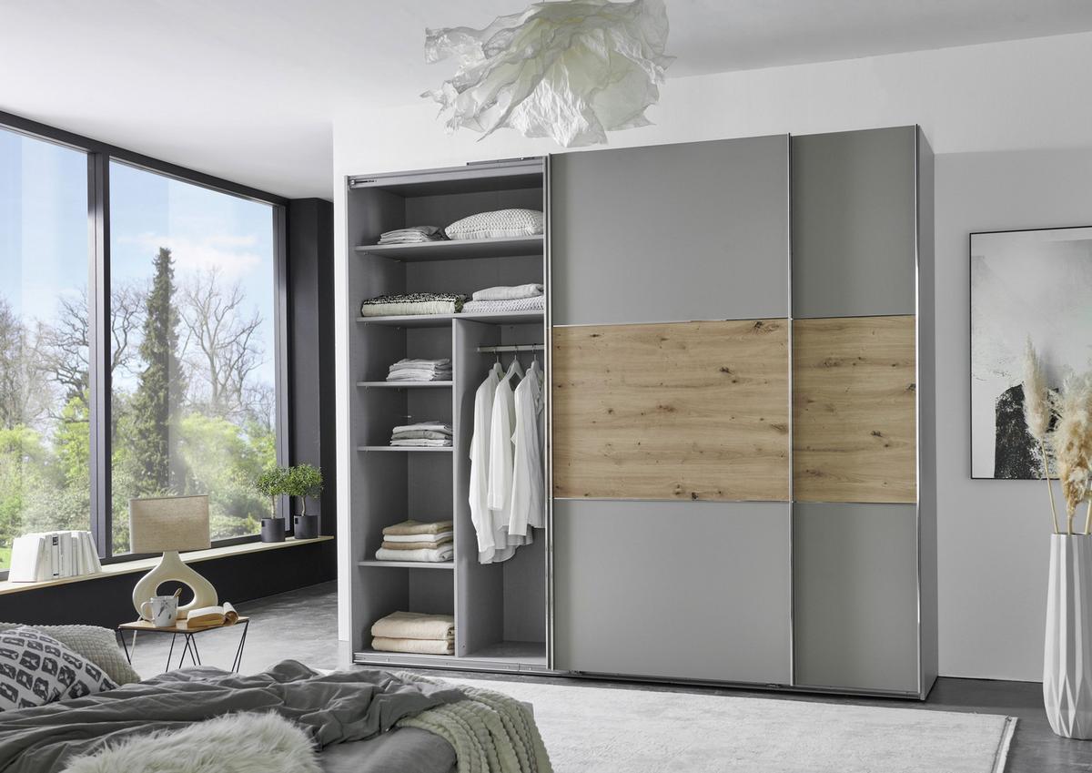 Schwebetürenschrank Indian A Sahara/eiche Artisan, B:250cm - Eiche Artisan/Sahara, KONVENTIONELL, Holzwerkstoff (250/216/65cm)