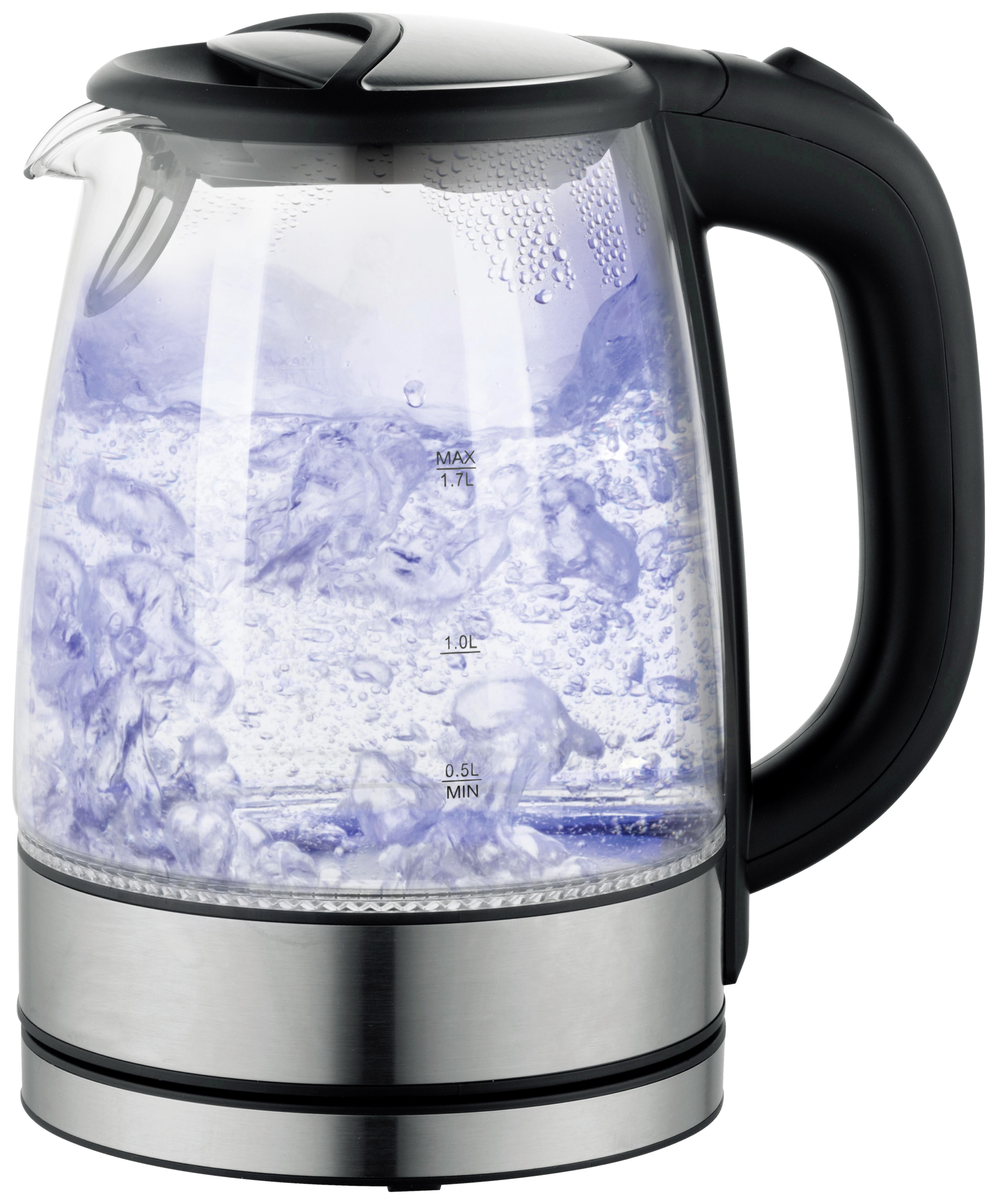 Wasserkocher Deski Schwarz Glas/Kunststoff 1,7 L 2200 W - Edelstahlfarben/Schwarz, MODERN, Glas/Kunststoff (24cm)