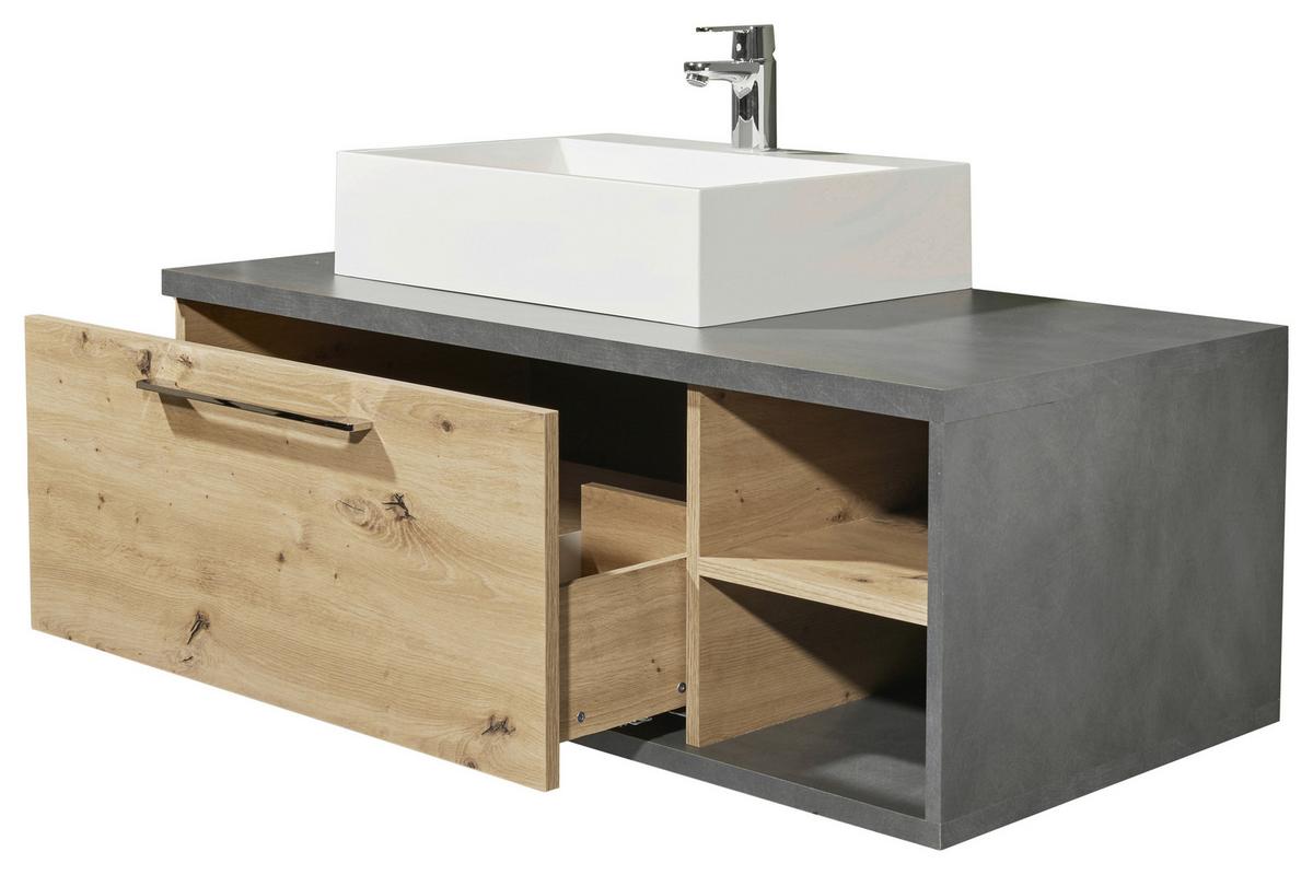 Waschbecken mit Unterschrank Nathan B:110cm Anthrazit/Eiche - Anthrazit/Eiche Artisan, KONVENTIONELL, Holzwerkstoff/Stein (110cm) - MID.YOU