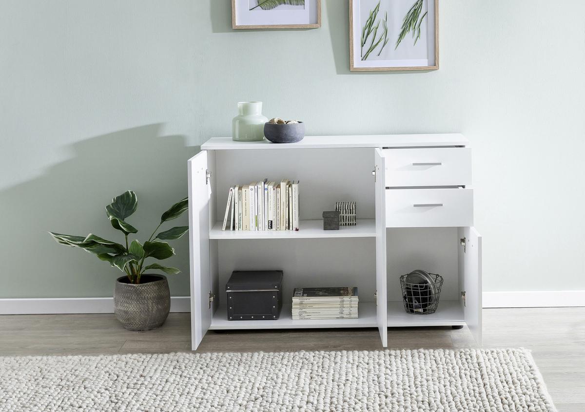 Komoda bílá - bílá/černá, Konvenční, kov/kompozitní dřevo (107/79/35cm) - MID.YOU