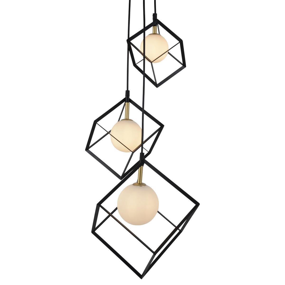 Hängeleuchte Cadre H: 147 Cm 3-Flammig, Würfelformen - Goldfarben/Schwarz, Design, Glas/Metall (147cm) - Näve