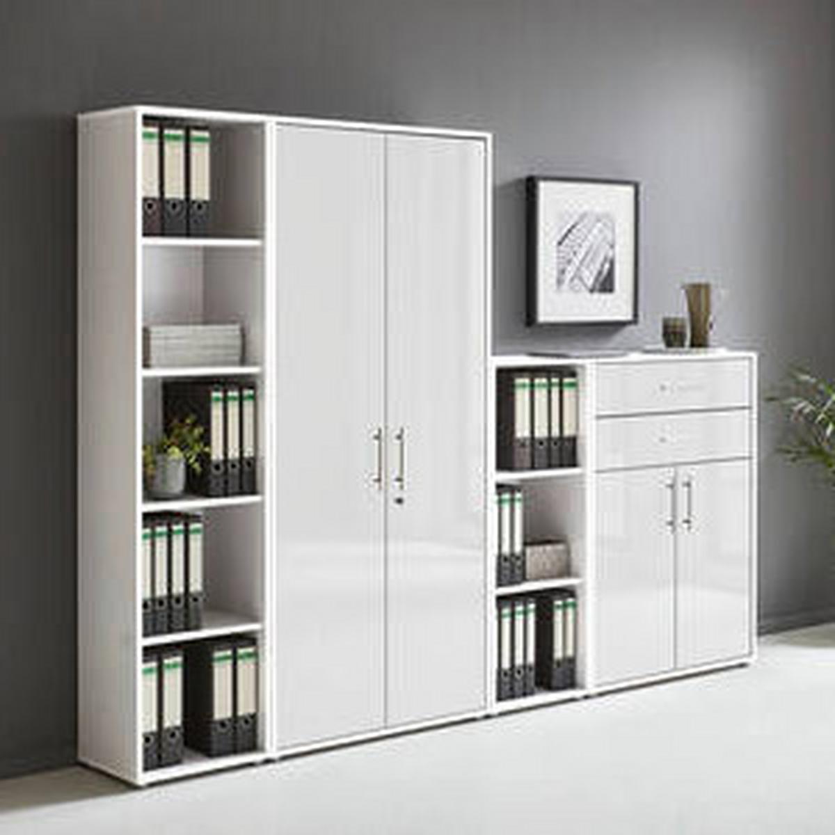 Office Edition B: 257 cm Weiß/Weiß Hochglanz - Weiß Hochglanz/Weiß, MODERN, Holzwerkstoff (257/185,6/33cm) - MID.YOU