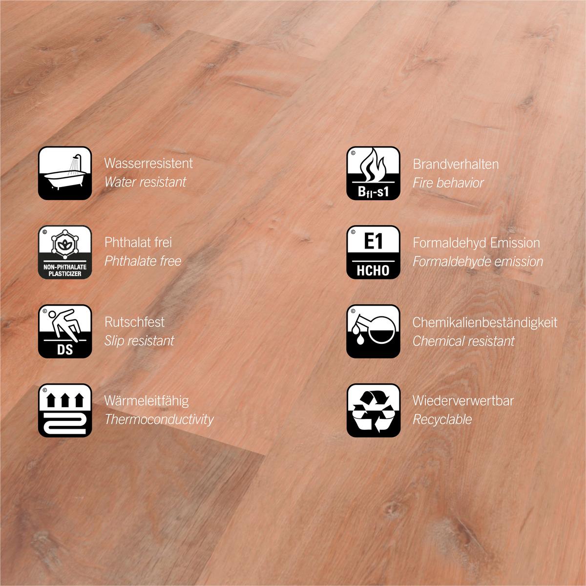 Designboden Eichefarben /Hellbraun Landhausdiele Stärke 5mm - Hellbraun/Eichefarben, Basics, Kunststoff (121/22/0,5cm)