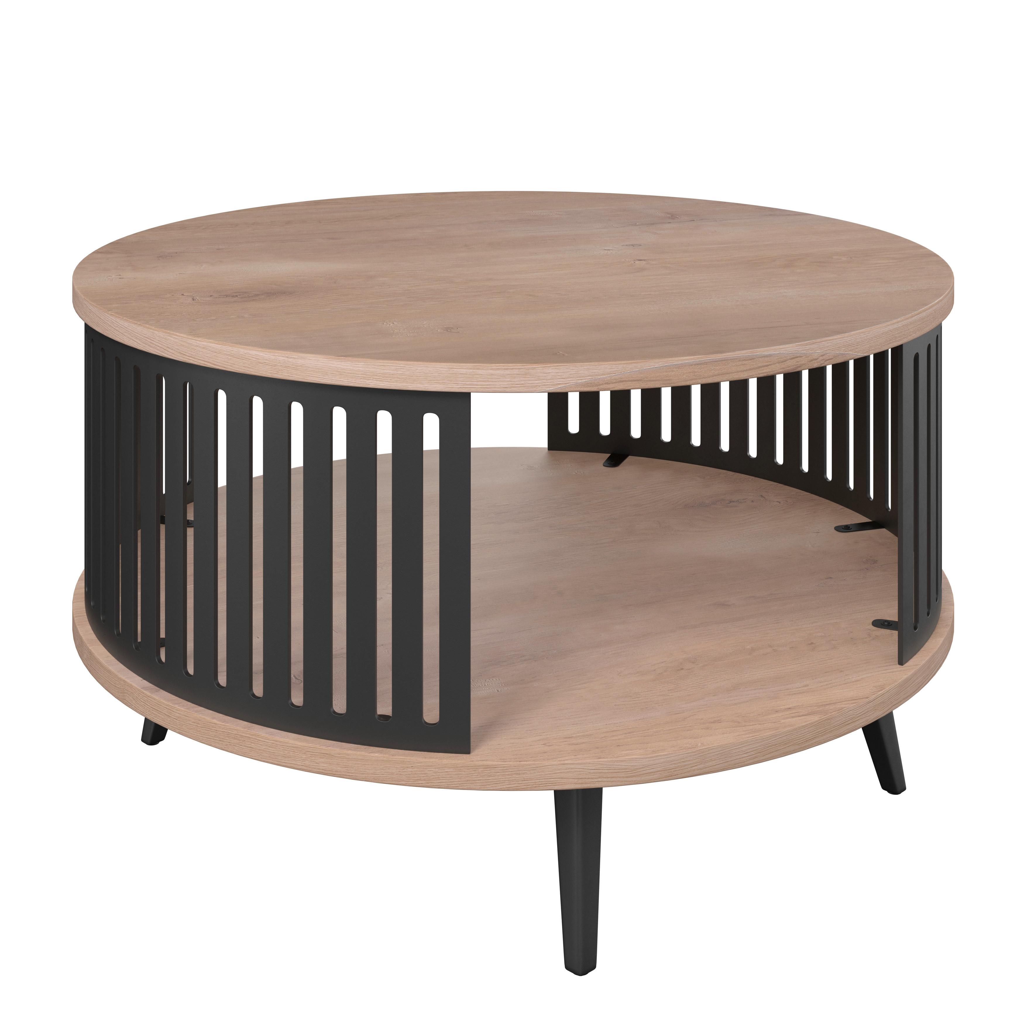 Couchtisch Santiago MDF Eiche, B: 75 cm - Eichefarben/Schwarz, MODERN, Holzwerkstoff/Metall (75/44/75cm)
