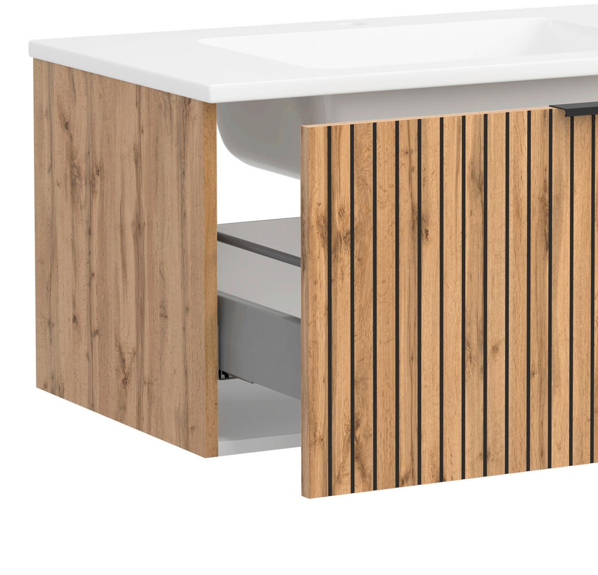 Waschbecken mit Unterschrank Chester B: 80 cm - Eiche Wotan/Schwarz, MODERN, Holzwerkstoff/Stein (80cm) - Held