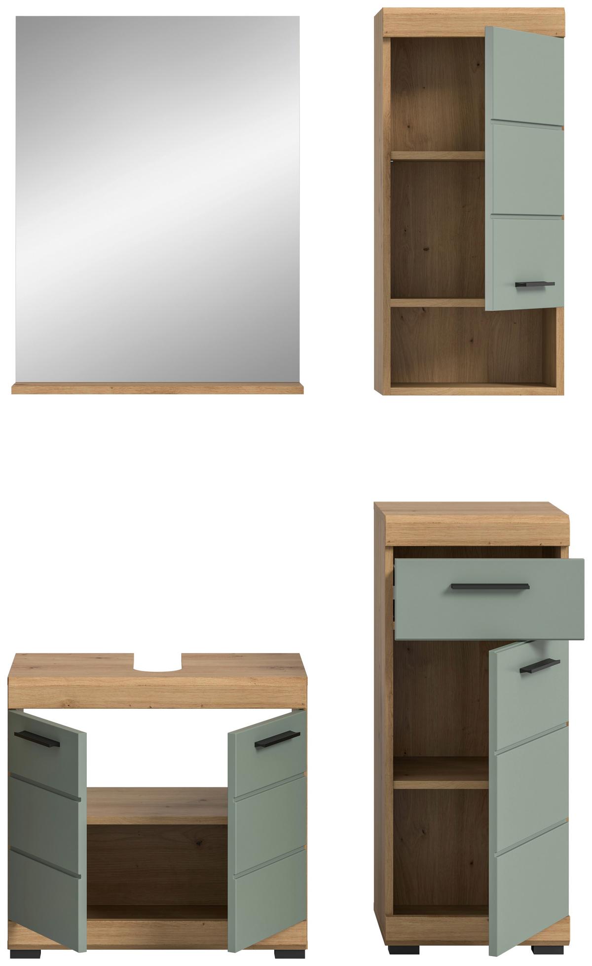 Badezimmer Scout Salbeigrün/Eiche D. B: 97 cm - Salbeigrün/Schwarz, MODERN, Glas/Holzwerkstoff (97cm) - MID.YOU