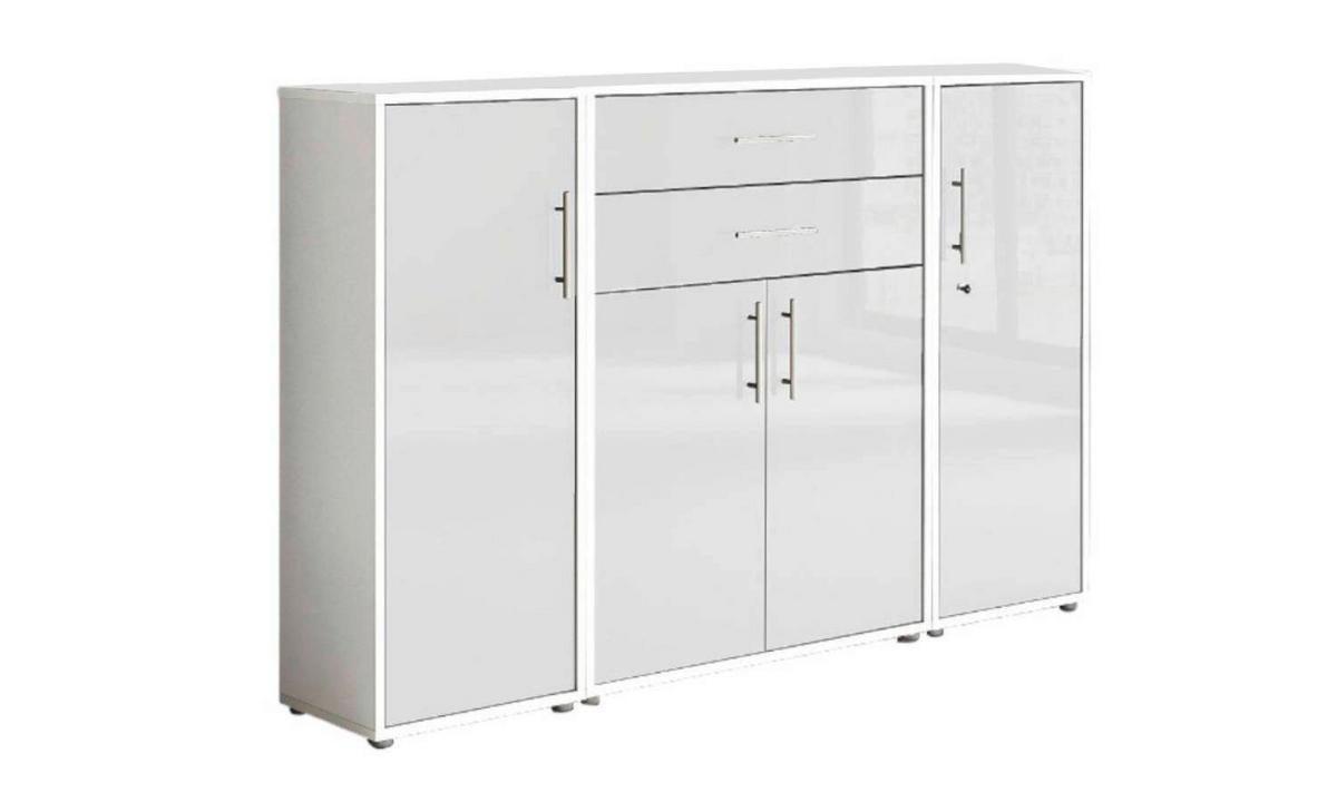 Aktenschrank Office Edition Weiß Hochglanz, B: 172,6 Cm - Weiß Hochglanz/Weiß, MODERN, Holzwerkstoff (172,6/113,6/33cm) - MID.YOU