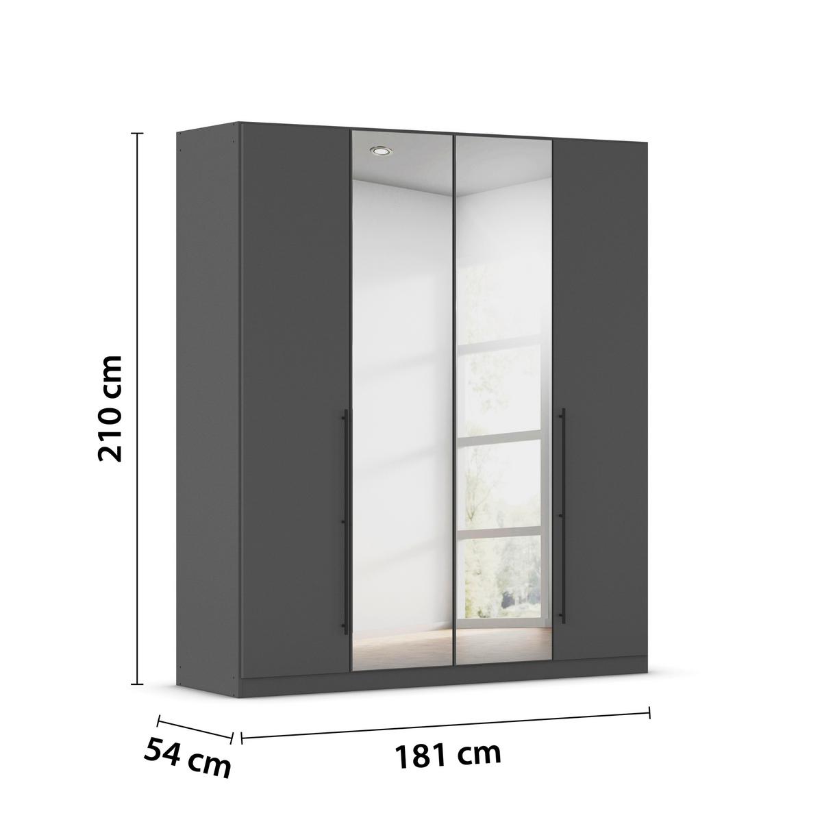 Kleiderschrank Safari mit Spiegel B: 181 cm - Grau, KONVENTIONELL, Holzwerkstoff (181/210/54cm)