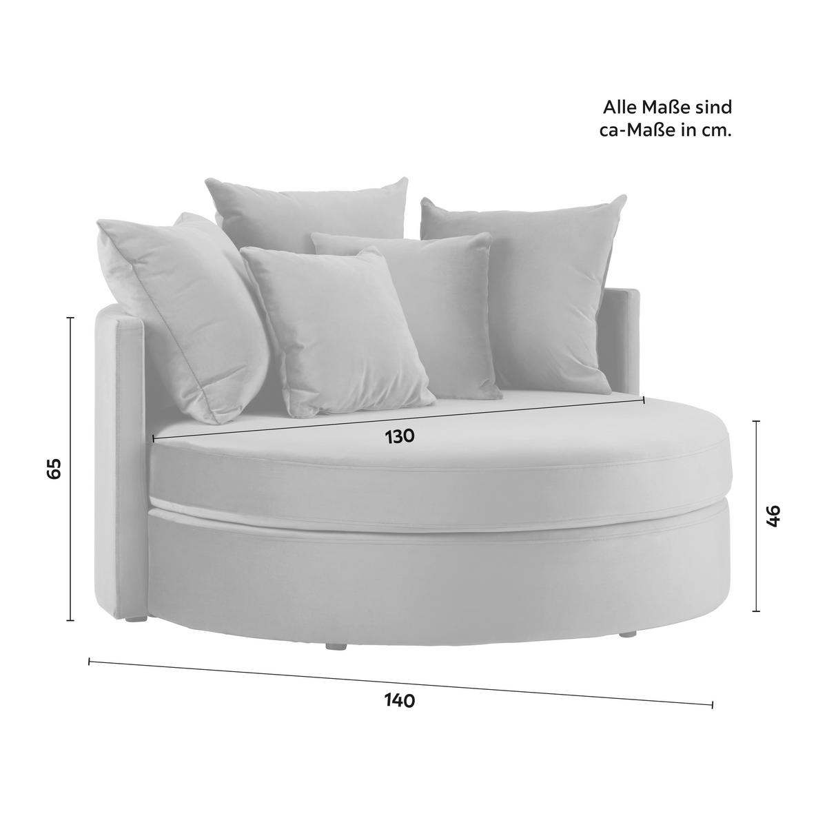 Kulatá pohovka s poštáři ELENA, šedá - šedá/černá, Moderní, dřevo/textil (130/65/140cm) - Bessagi Home