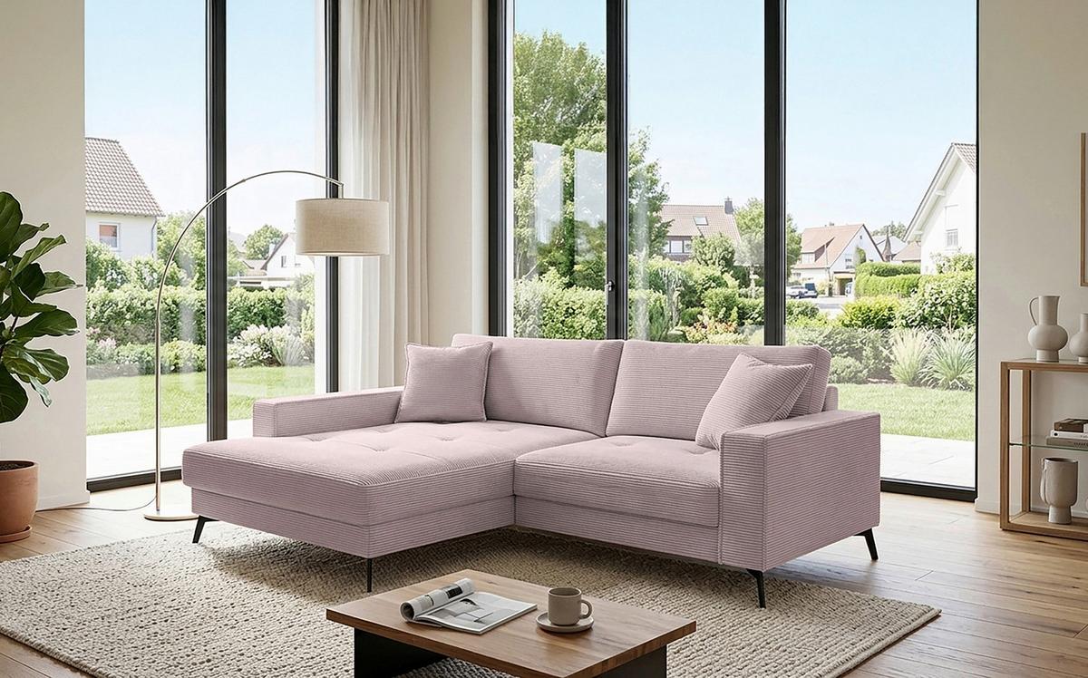 Ecksofa Ted Rosa S: 174x228 Cm - Schwarz/Rosa, Trend, Textil (174/228cm)
