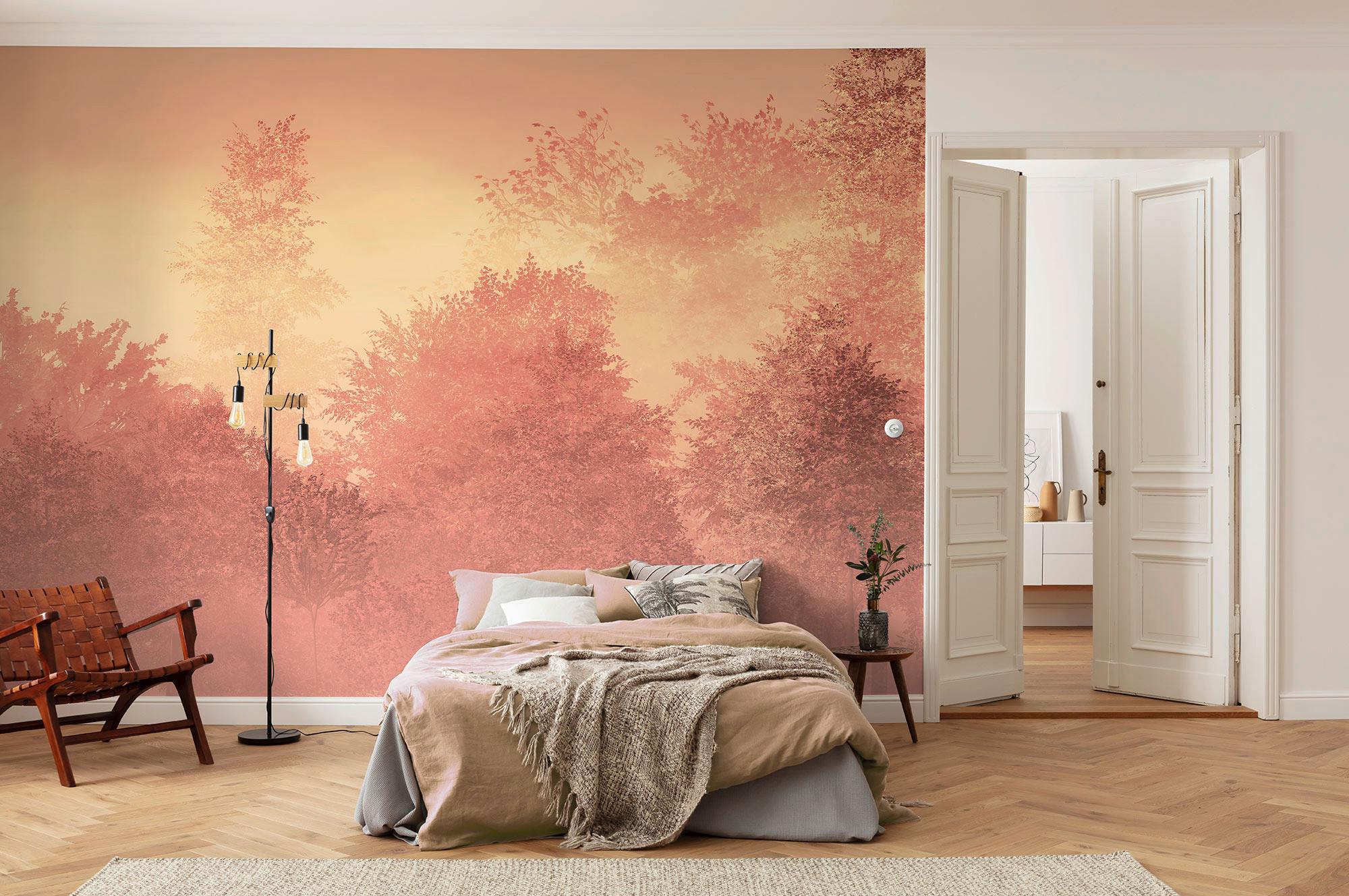 Vliestapete Heartwood  - Gelb/Rosa, Basics (400/250cm) - Komar
