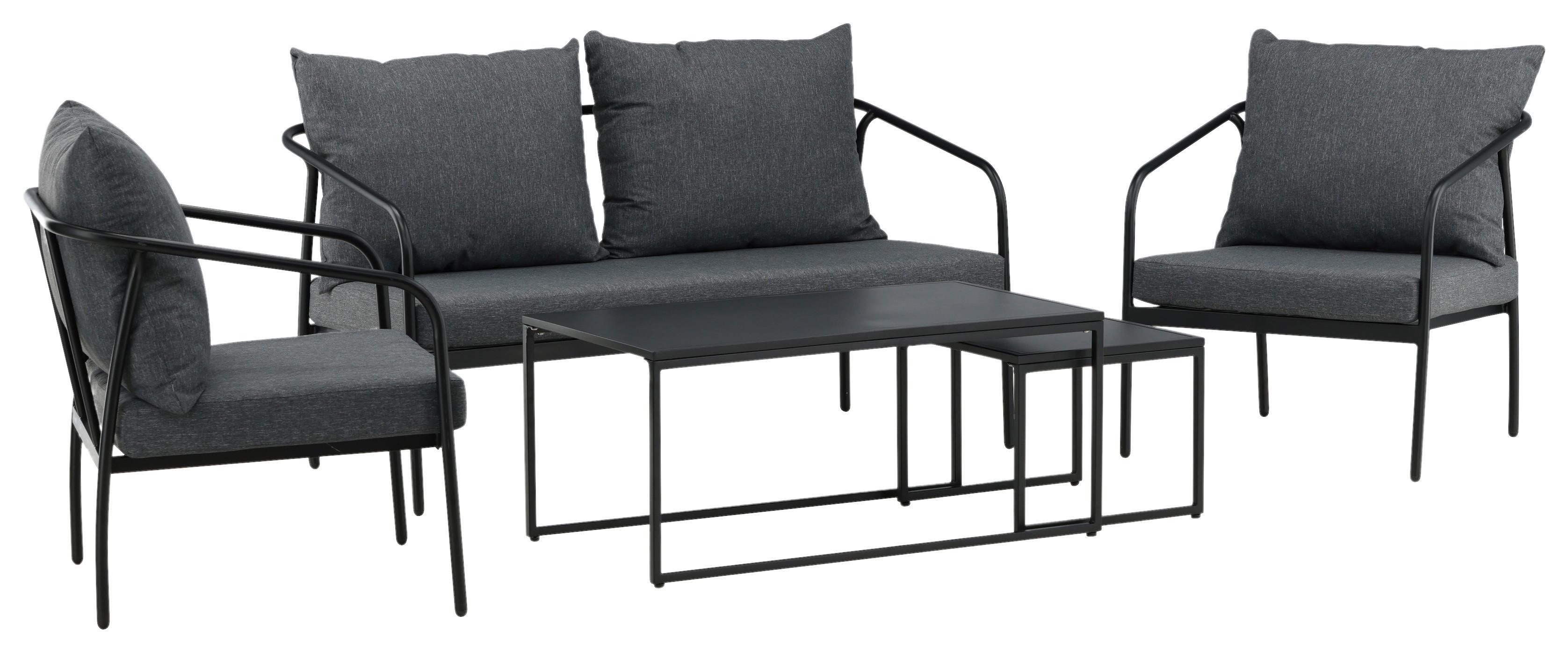 Loungegarnitur Sopot - Dunkelgrau/Schwarz, KONVENTIONELL, Textil/Metall - Gardenson