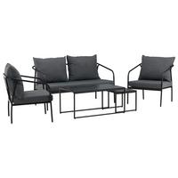 Loungegarnitur Sopot - Dunkelgrau/Schwarz, KONVENTIONELL, Textil/Metall - Gardenson