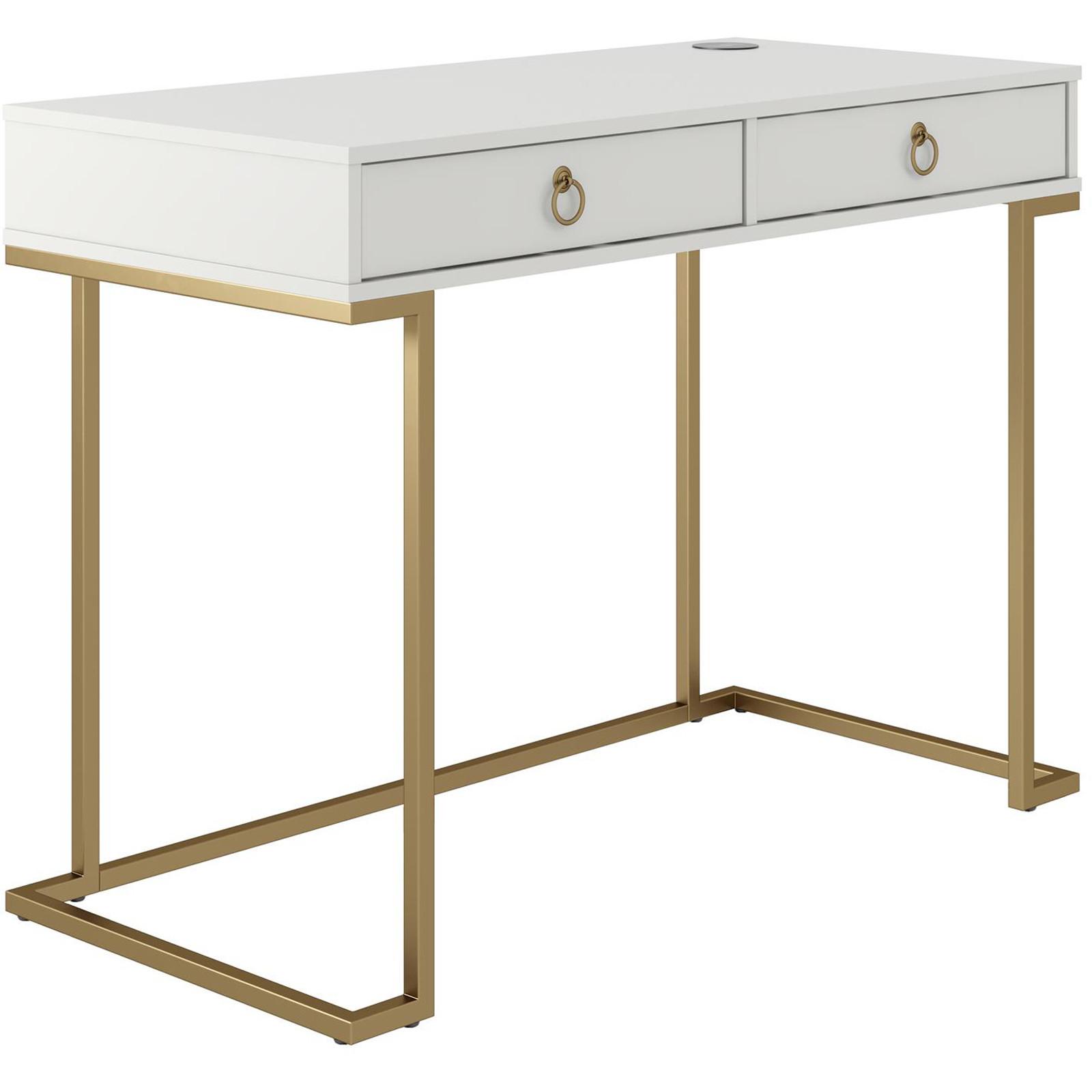 Schreibtisch Camila Weiß 106 cm - Goldfarben/Weiß, Design, Holzwerkstoff/Metall (106/79/50cm) - MID.YOU