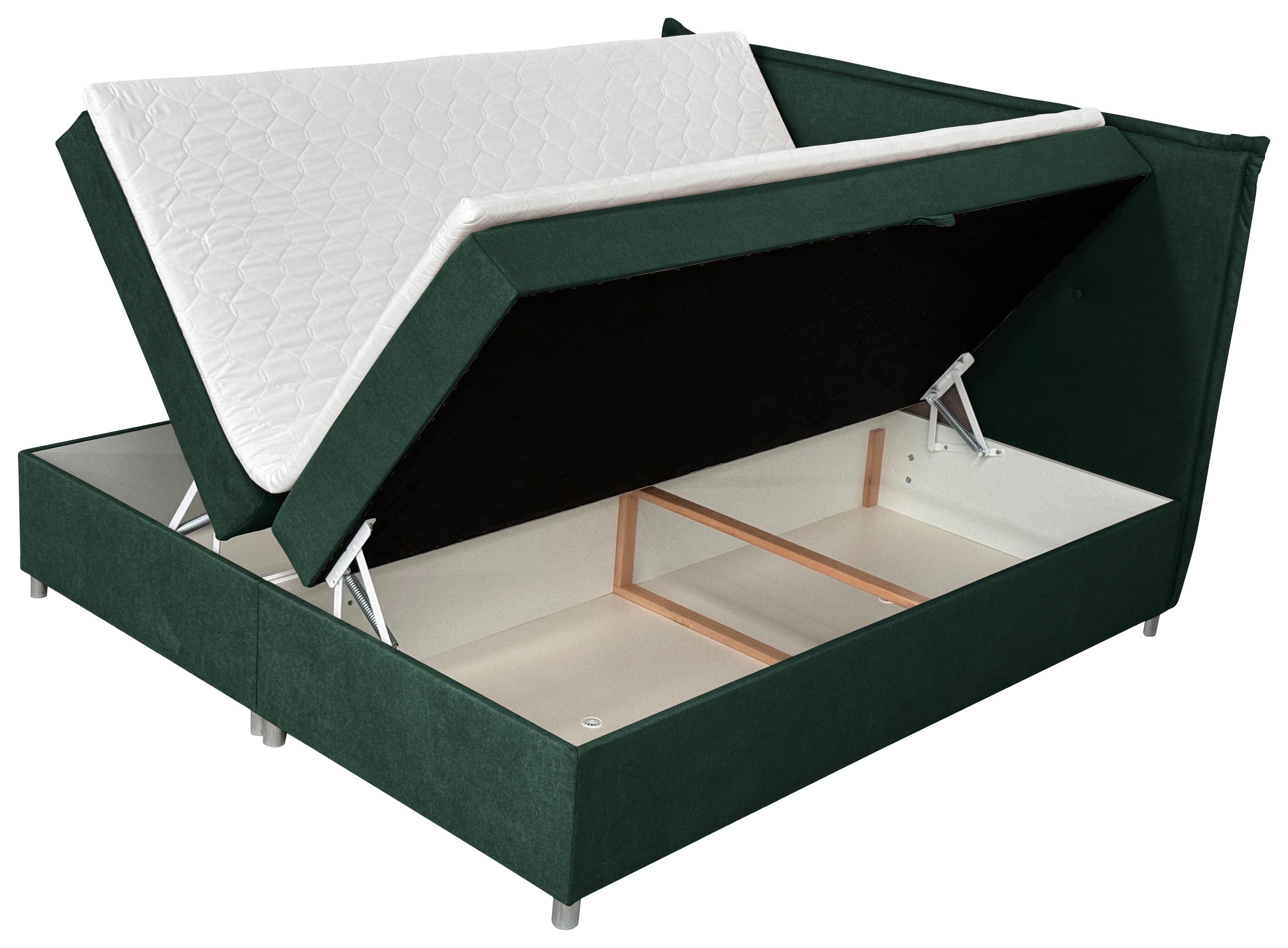 Boxbett Levie Mit Bettkasten Dunkelgrün 180x200 Cm - Dunkelgrün/Silberfarben, Basics, Textil (180/200cm) - MID.YOU