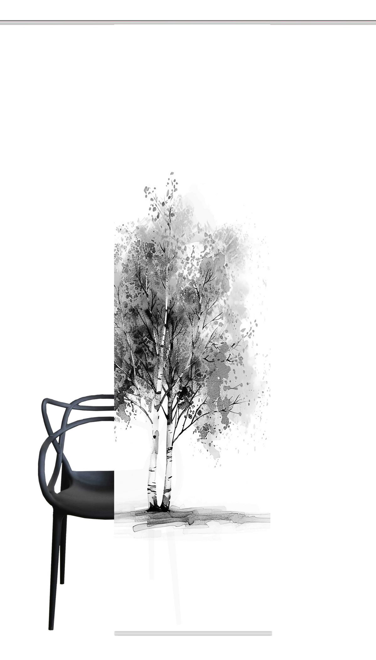 Flächenvorhang Tree - Grau Hochglanz/Weiß, Natur, Textil (60/245cm)