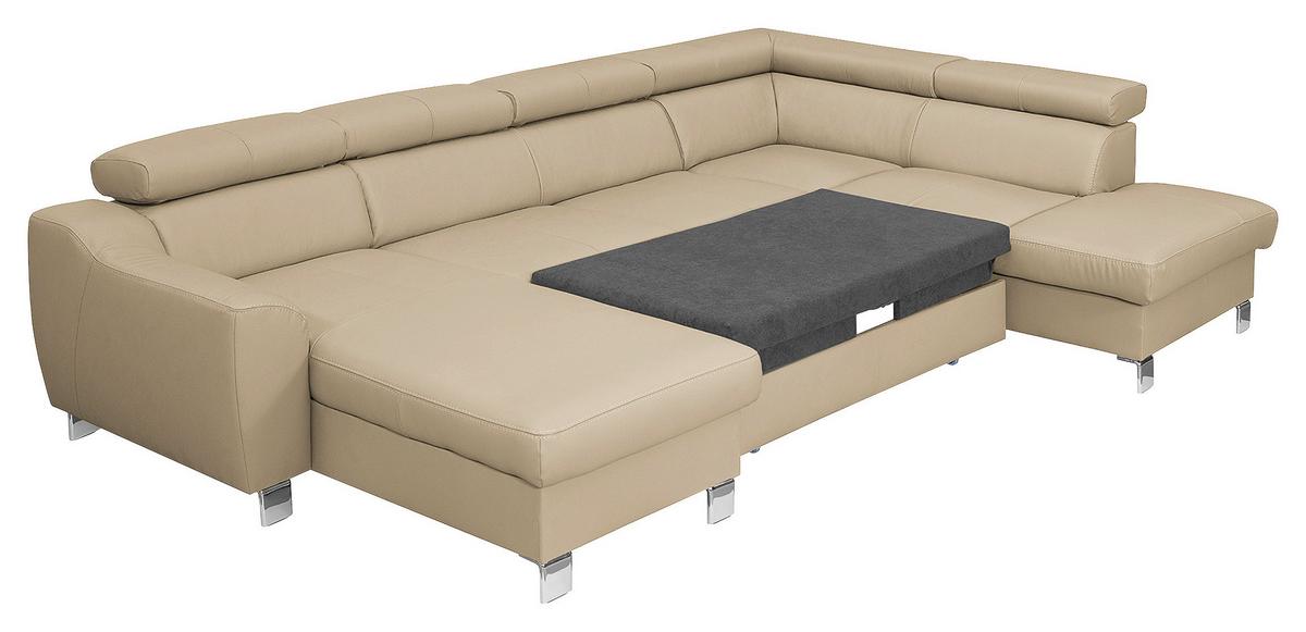 Wohnlandschaft Aspen Beige U-Form: 175 Cm - Chromfarben/Beige, Design, Leder/Textil (175/315/208cm) - Livetastic