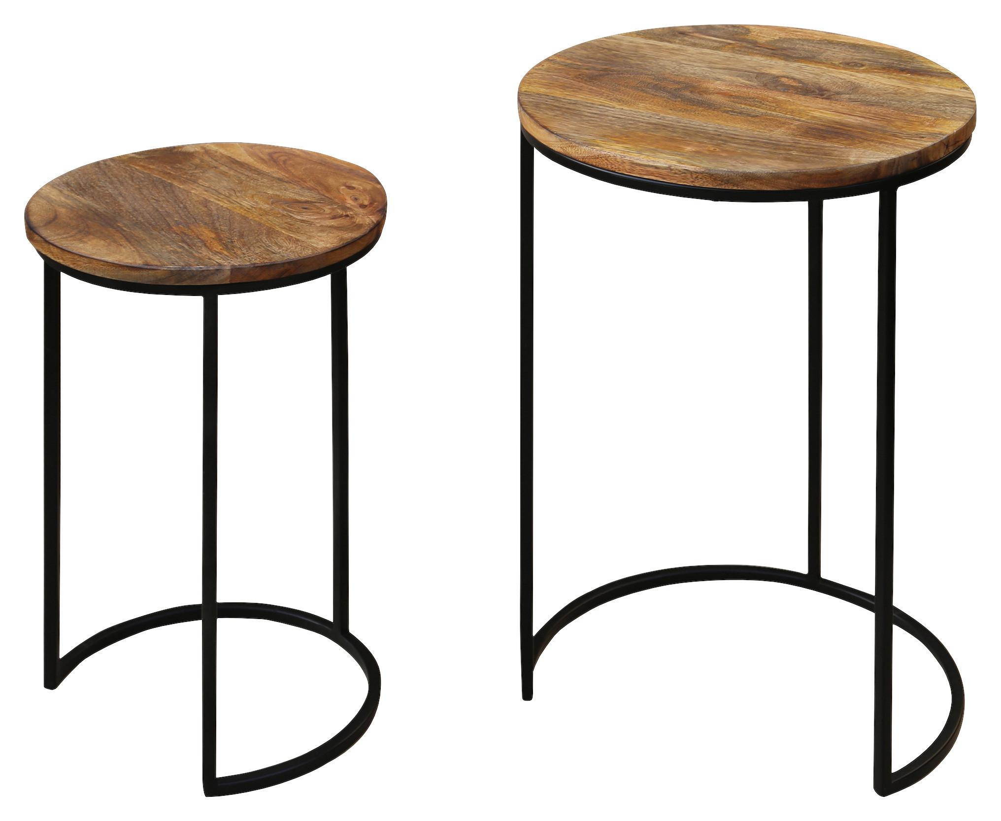 Beistelltisch 2-Tlg. Jaron Naturfarben/Mangoholz/Schwarz - Schwarz/Naturfarben, MODERN, Holz/Metall (40/30x60/50cm) - MID.YOU