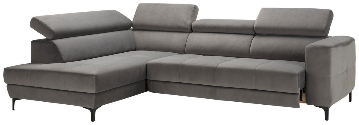 Rohová sedačka EMMA, ľavá, sivá,nast.op.hl,USB,el.výsuv - čierna/sivá, Modern, textil (210/301cm) - Premium Living