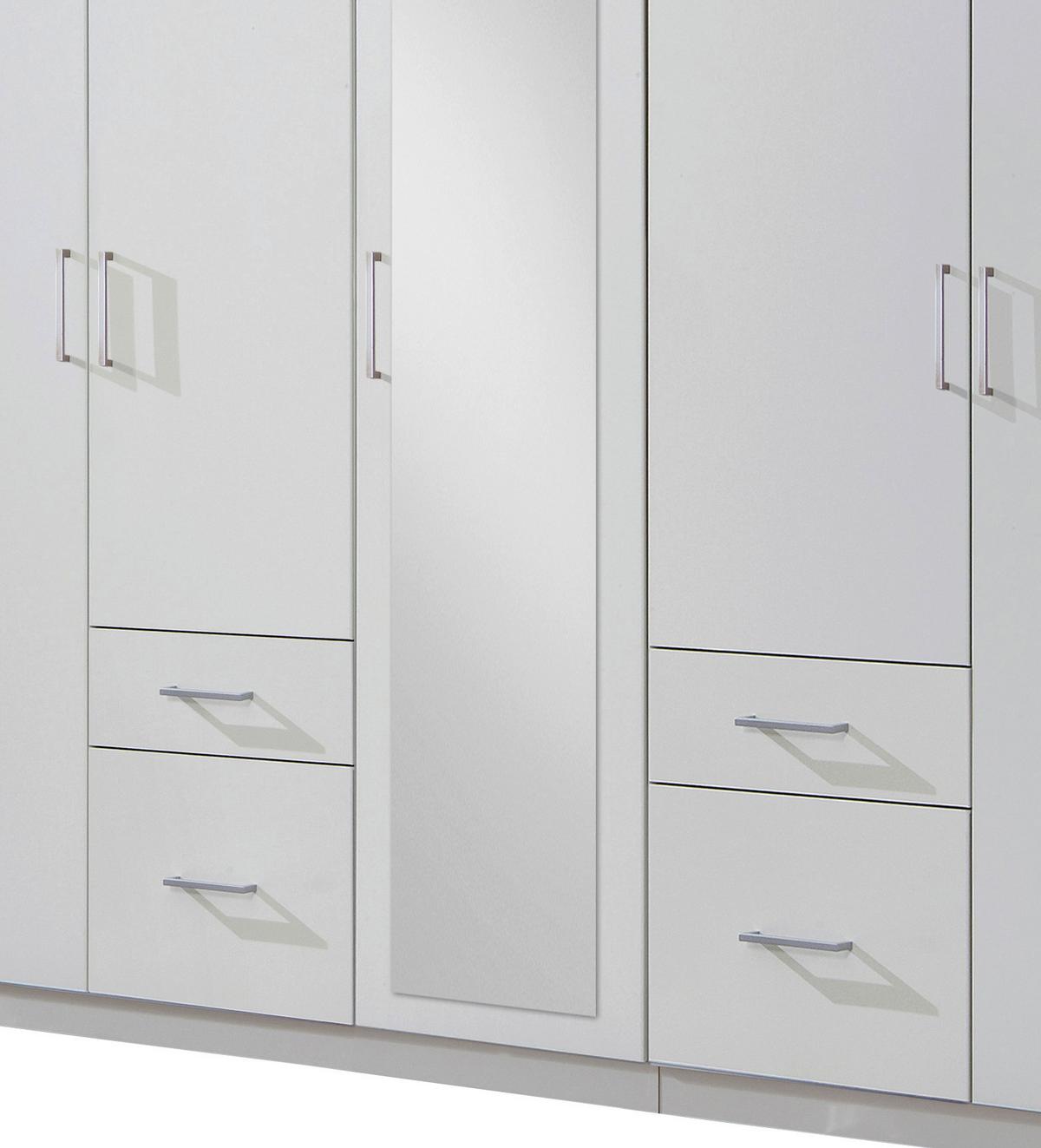 Drehtürenschrank Mit Spiegel + Laden 225cm Fly, Weiß - Weiß, Design, Glas/Holzwerkstoff (225/210/58cm) - MID.YOU