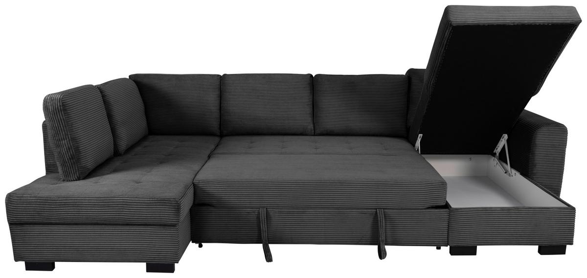 Souprava U MALTE, levá, tmavě šedý manšestr - černá/tmavě šedá, Moderní, textil/plast (178/305/155cm) - Based